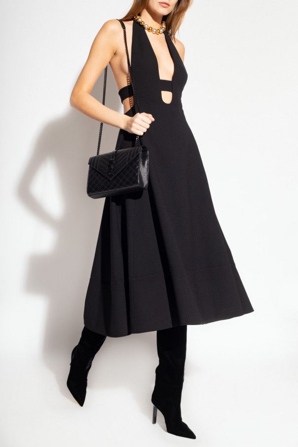Saint Laurent Paris o1s1wg110924 Long Backless Dress in Double Sablé in Black Size M / US 6-8 / IT 42-44 - 2 Thumbnail