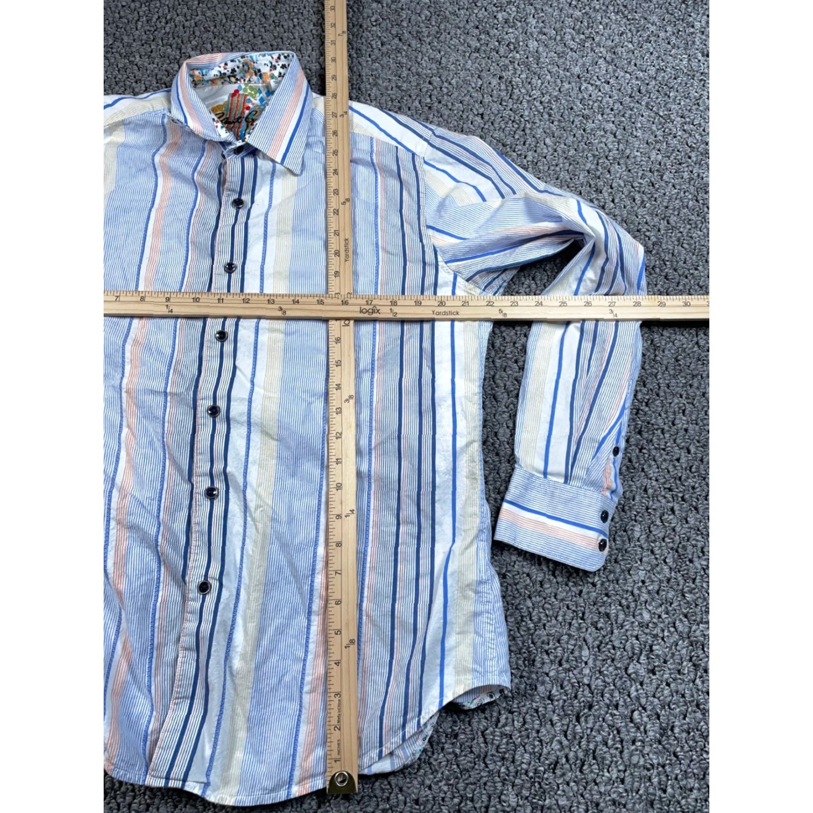 Robert Graham Robert Graham Shirt Adult Medium Blue White Floral Flip Cuff Striped Pattern Size US M / EU 48-50 / 2 - 6 Thumbnail
