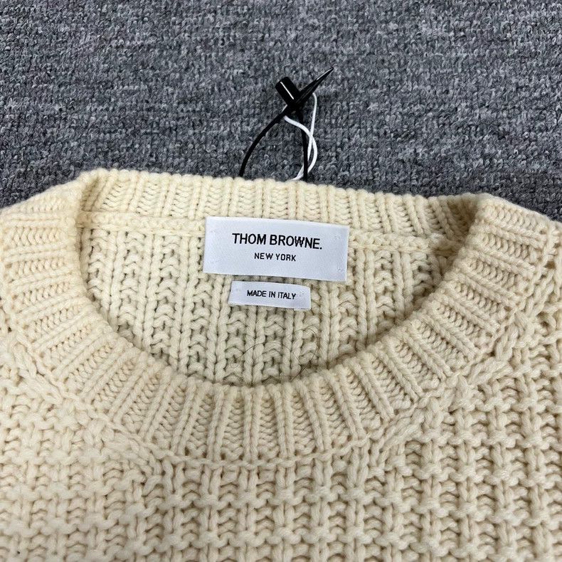 Thom Browne Thom BrowneCuff striped beige sweater 2503-Nextarrow Size US L / EU 52-54 / 3 - 5 Thumbnail