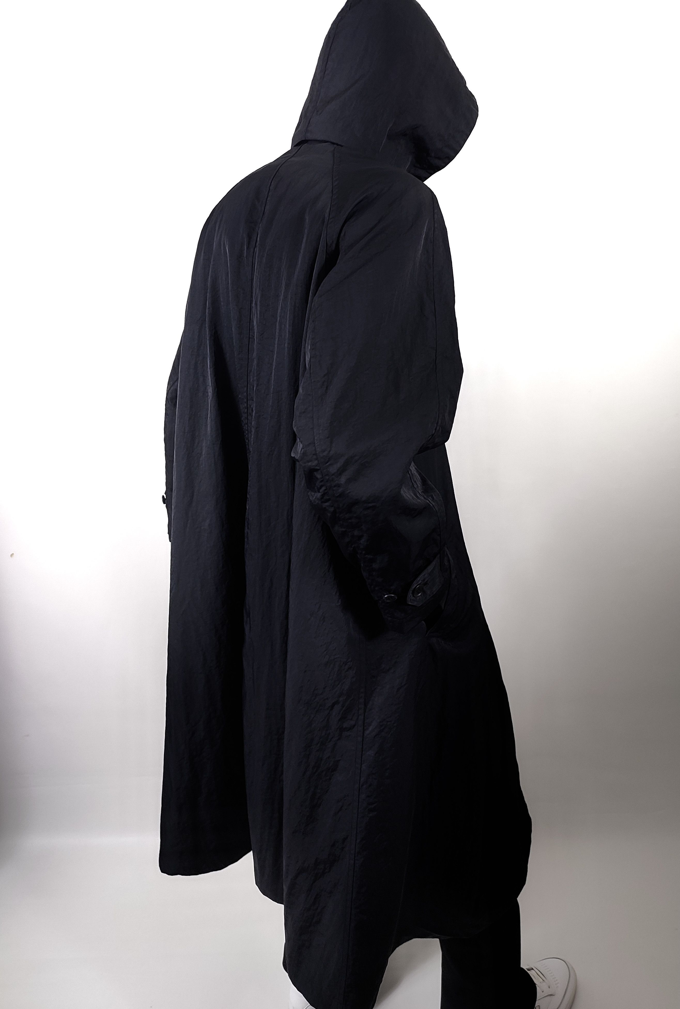 image of Yohji Yamamoto Oversized Nylon Hood Trench Coat in Black, Men's (Size Medium)