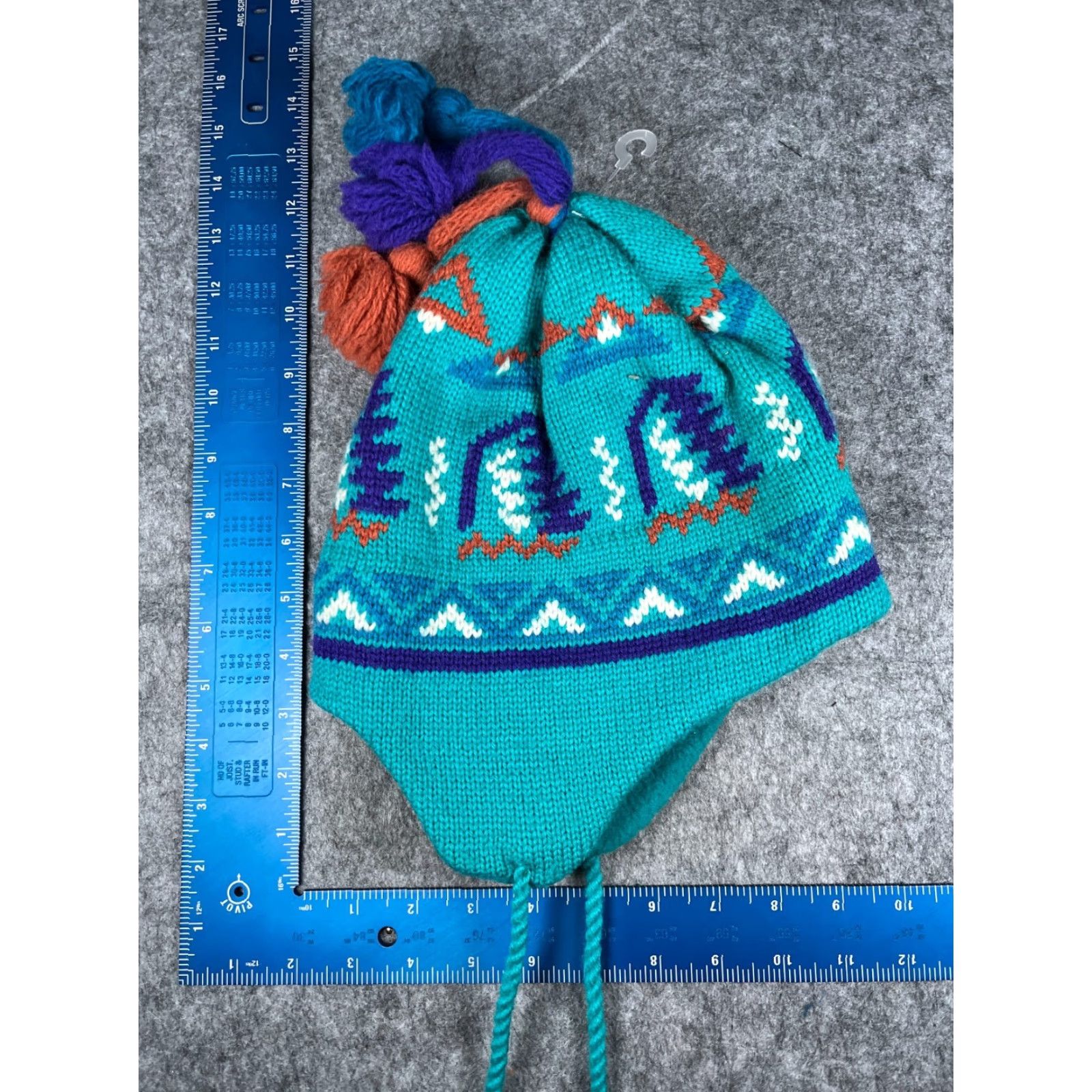 Vintage Igloos Beanie Adult One Size Blue Knit Wool Fair Isle Ear Flap Tassel Hat/Cap Mens Womens Unisex Size ONE SIZE - 5 Thumbnail