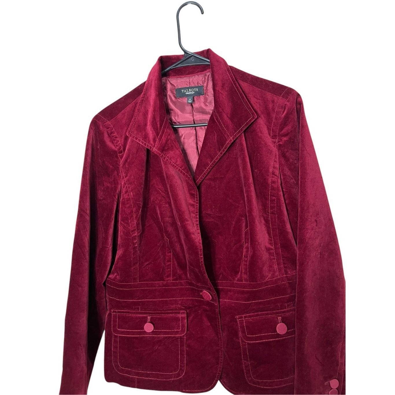 Other Talbots Deep Red/Burgundy Velvet Blazer Jacket Lined Size 12 Size XL / US 12-14 / IT 48-50 - 2 Thumbnail