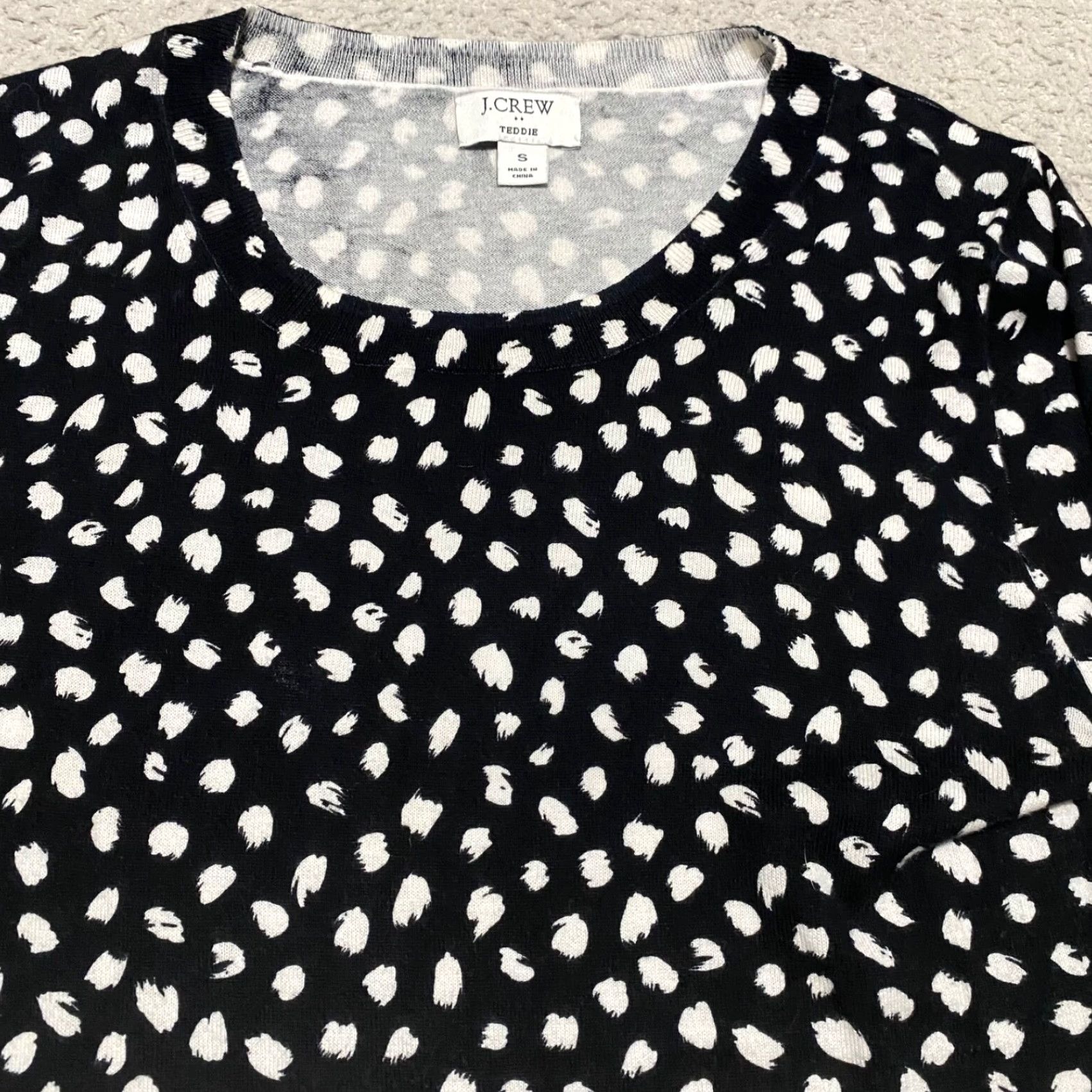 J.Crew J. Crew Womens Small Sweater Black Geometric L/S 100% Cotton Teddie Lightweight Size S / US 4 / IT 40 - 3 Thumbnail