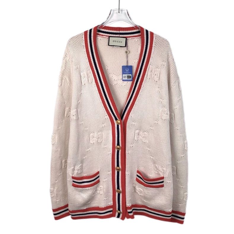 Gucci Gucci Beige double G full-printed wool V-neck knitted cardi Size US XS / EU 42 / 0 - 1 Thumbnail