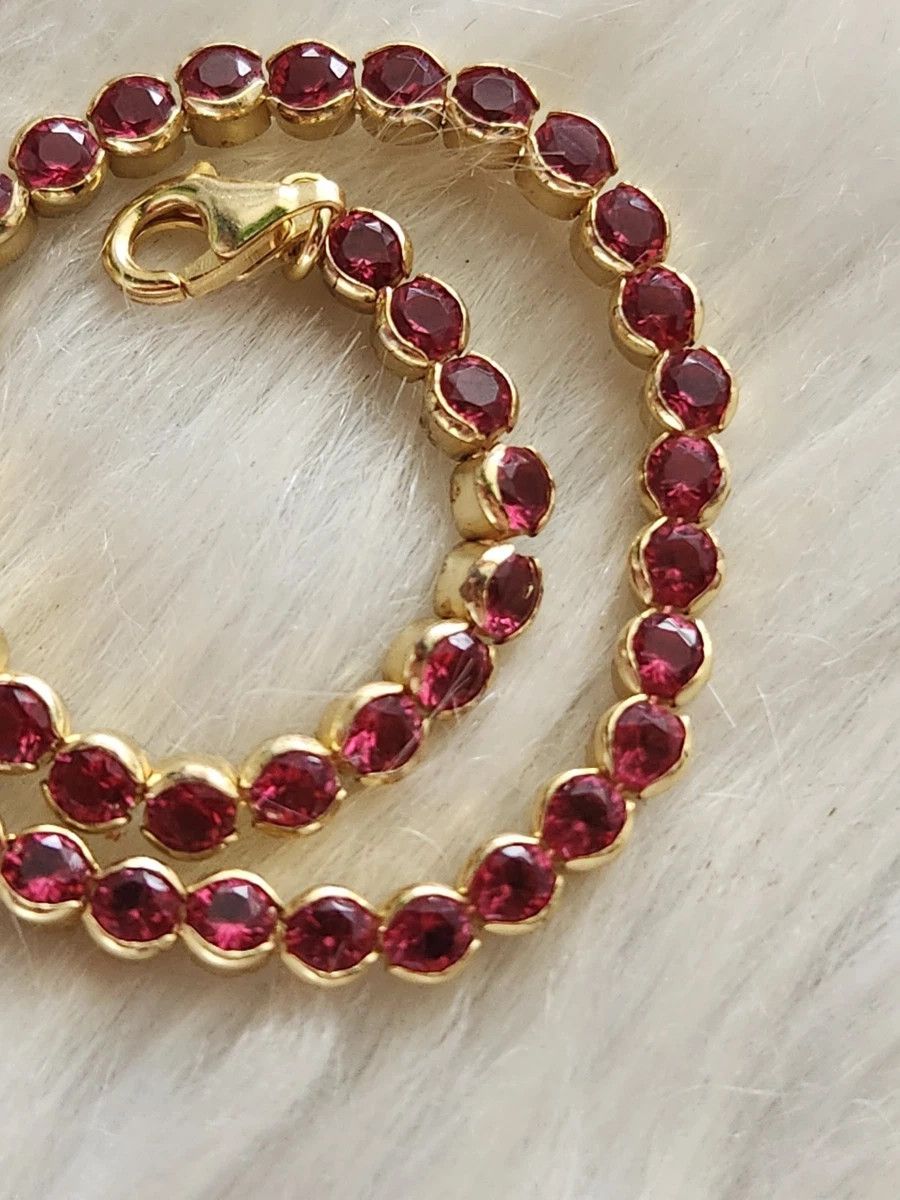 Sterling Silver Sterling Silver Tennis Bracelet Garnet Gold 8" Size ONE SIZE - 11 Thumbnail