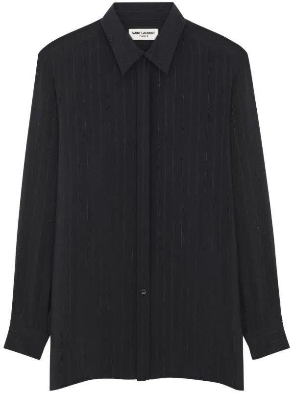 Saint Laurent Paris o1y0325 Striped Shirt in Black Size US S / EU 44-46 / 1 - 1 Thumbnail