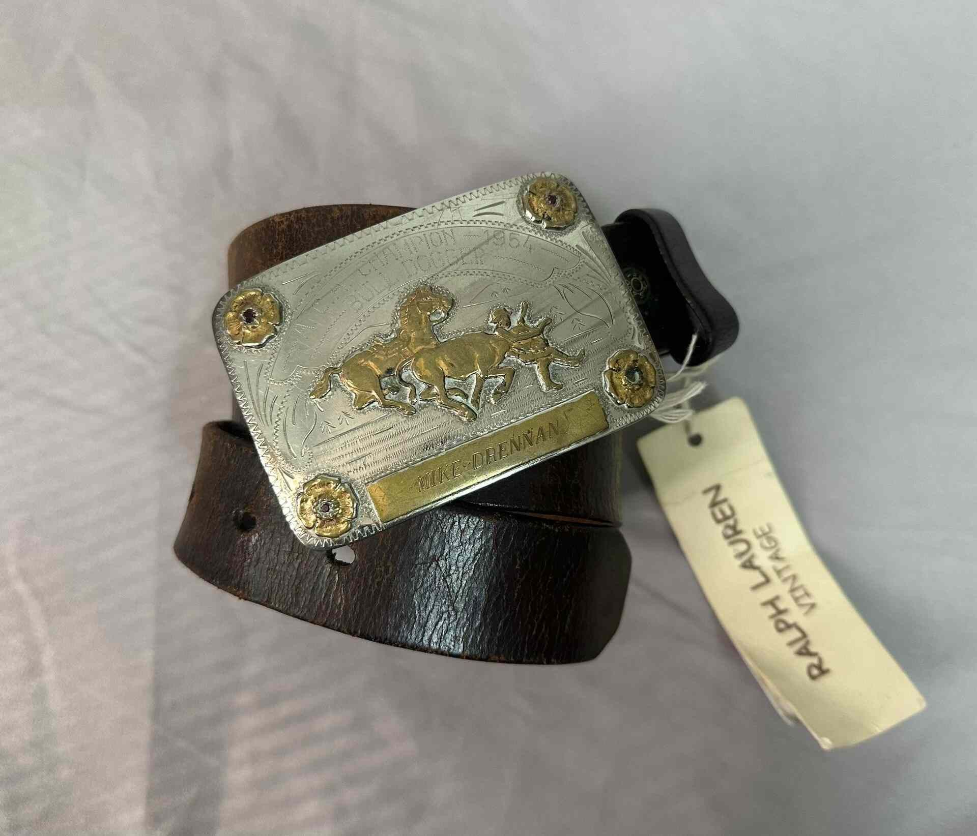 RRL Ralph Lauren RRL RL Vintage Western Silver Buckle Belt Size ONE SIZE - 1 Thumbnail