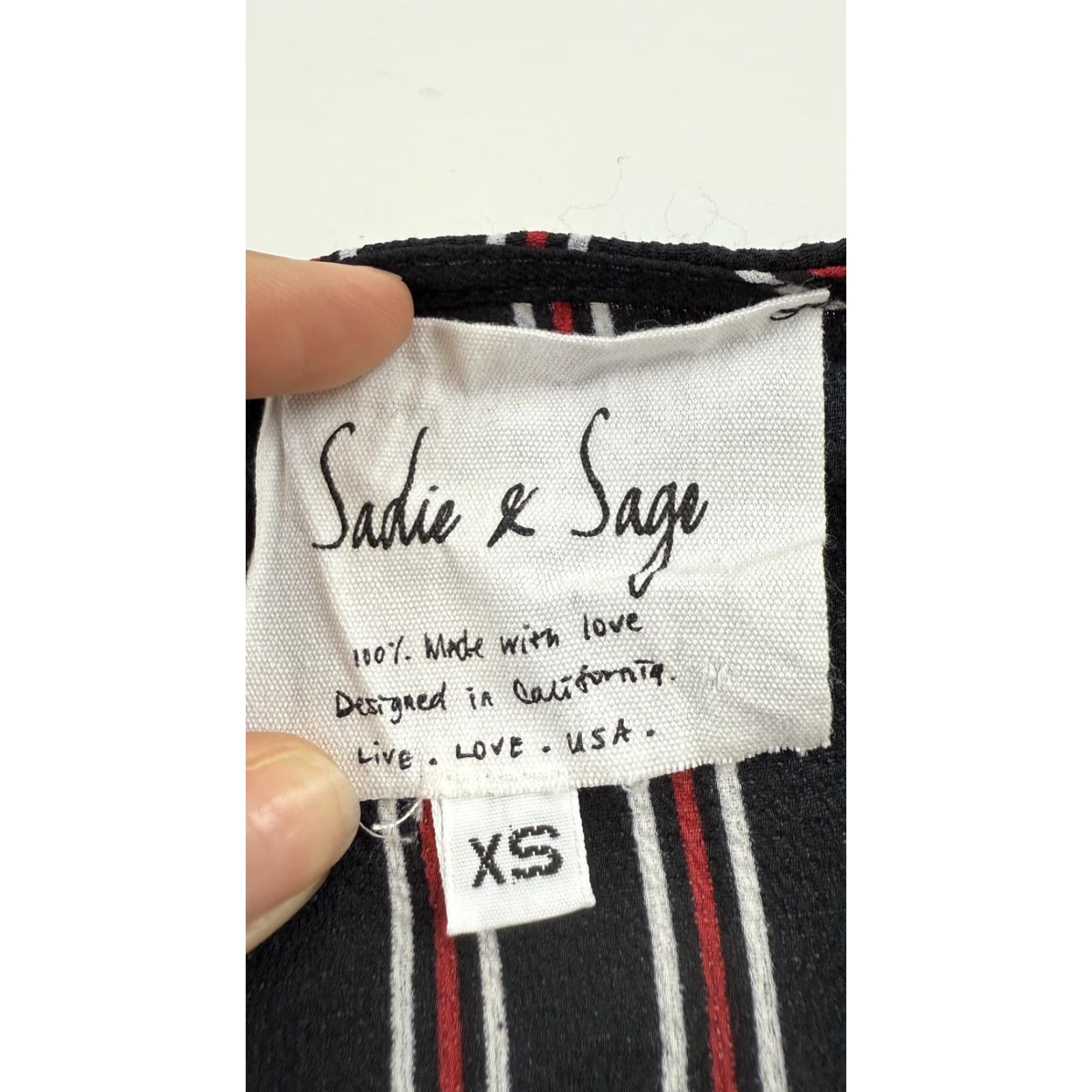 Vintage Sadie & Sage Blouse Womens XS Black Red White Striped Long Sleeve Peplum Top Size XS / US 0-2 / IT 36-38 - 3 Thumbnail