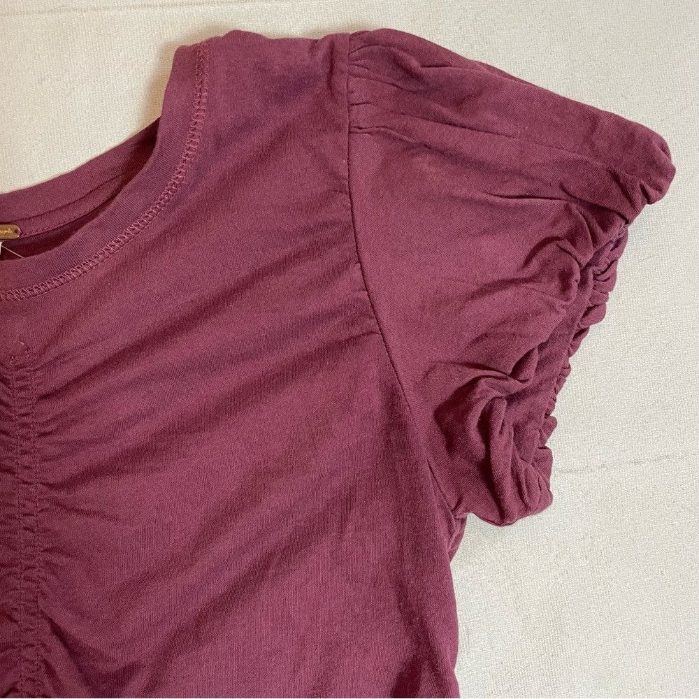 Free People New Free People Purple Ruched Seams Puff Sleeve Cotton Tee Size M / US 6-8 / IT 42-44 - 9 Thumbnail