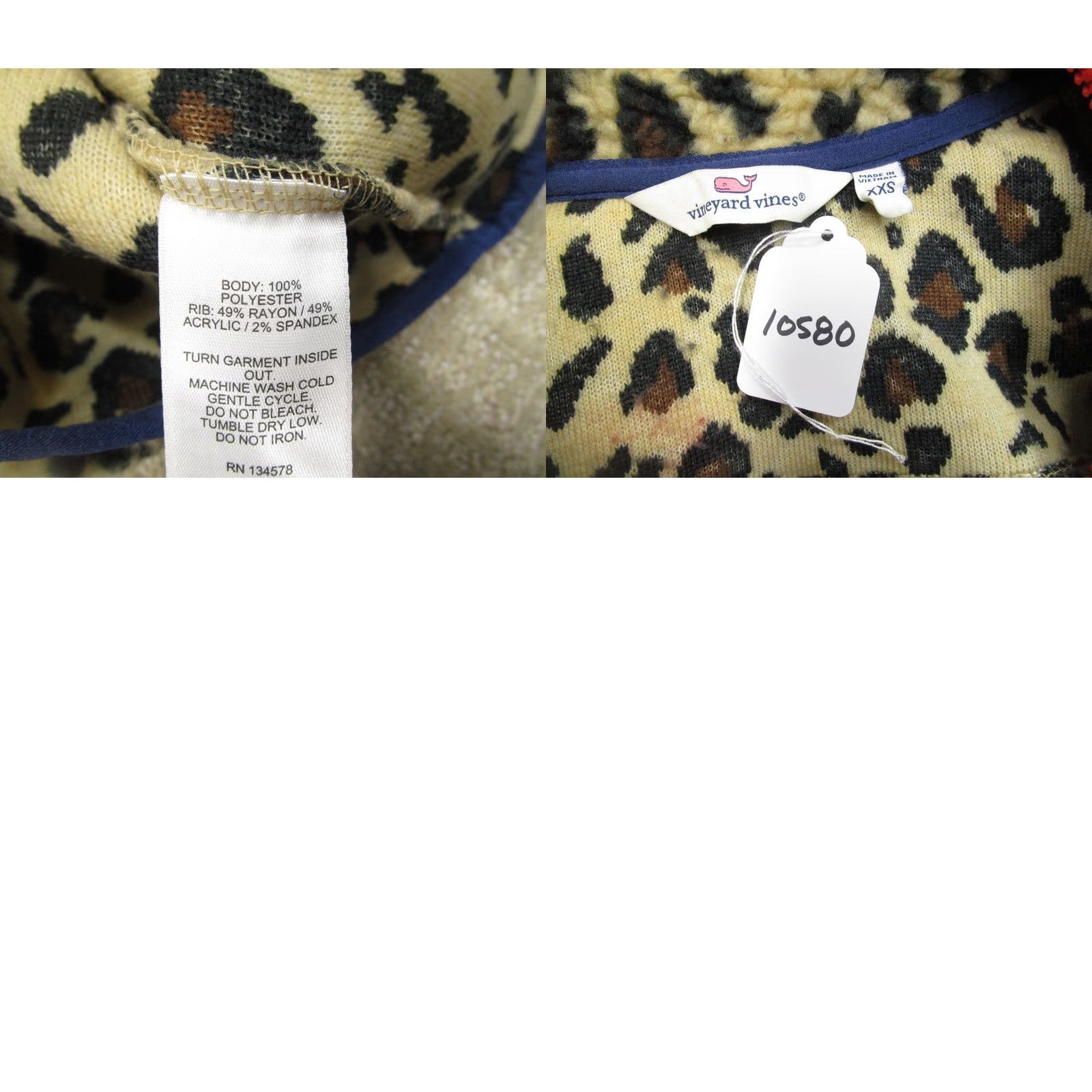 Vineyard Vines VINEYARD VINES Jacket Women XS Brown Fleece Leopard Print Half Zip Anorak Style Size XXS / US 00 / IT 34 - 8 Thumbnail