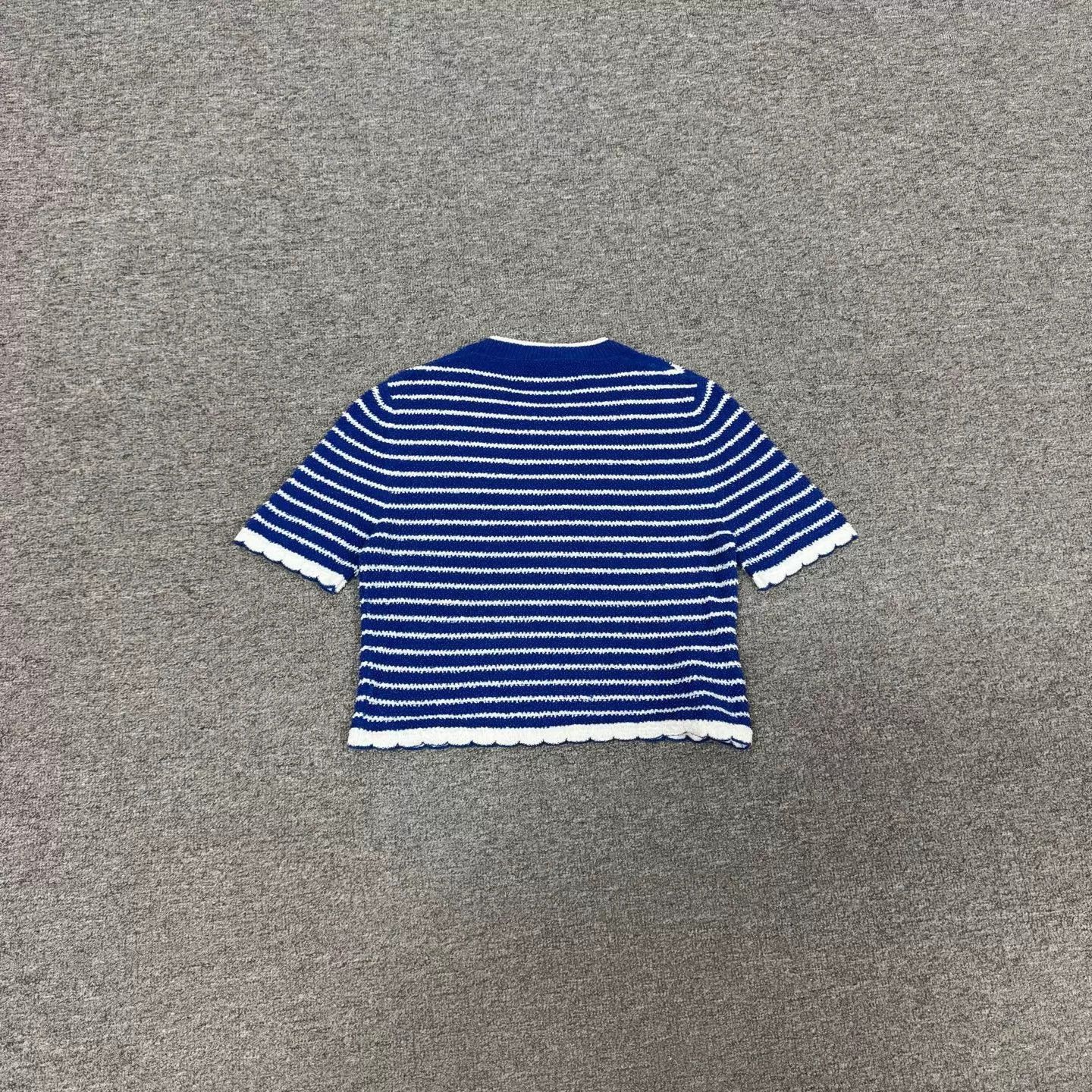 Miu Miu MIU MIU Blue & White Striped Logo Short-Sleeve Knit Top 36 Size XS / US 0-2 / IT 36-38 - 3 Thumbnail