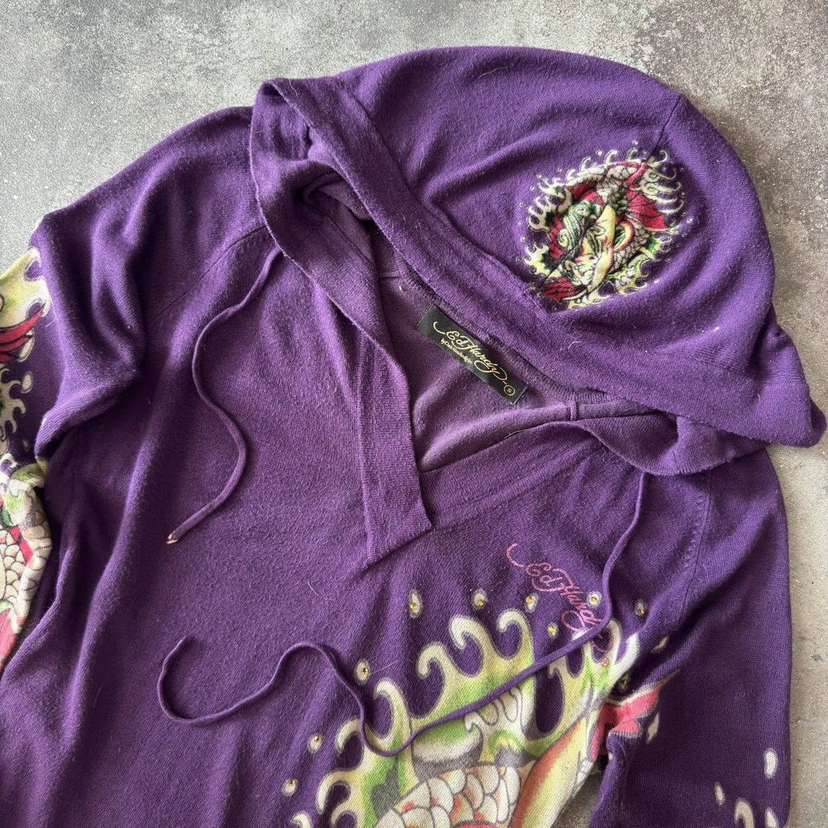Ed Hardy Ed Hardy Y2K Vintage Iconic Tattoo Long Hooded Top Size M / US 6-8 / IT 42-44 - 4 Thumbnail
