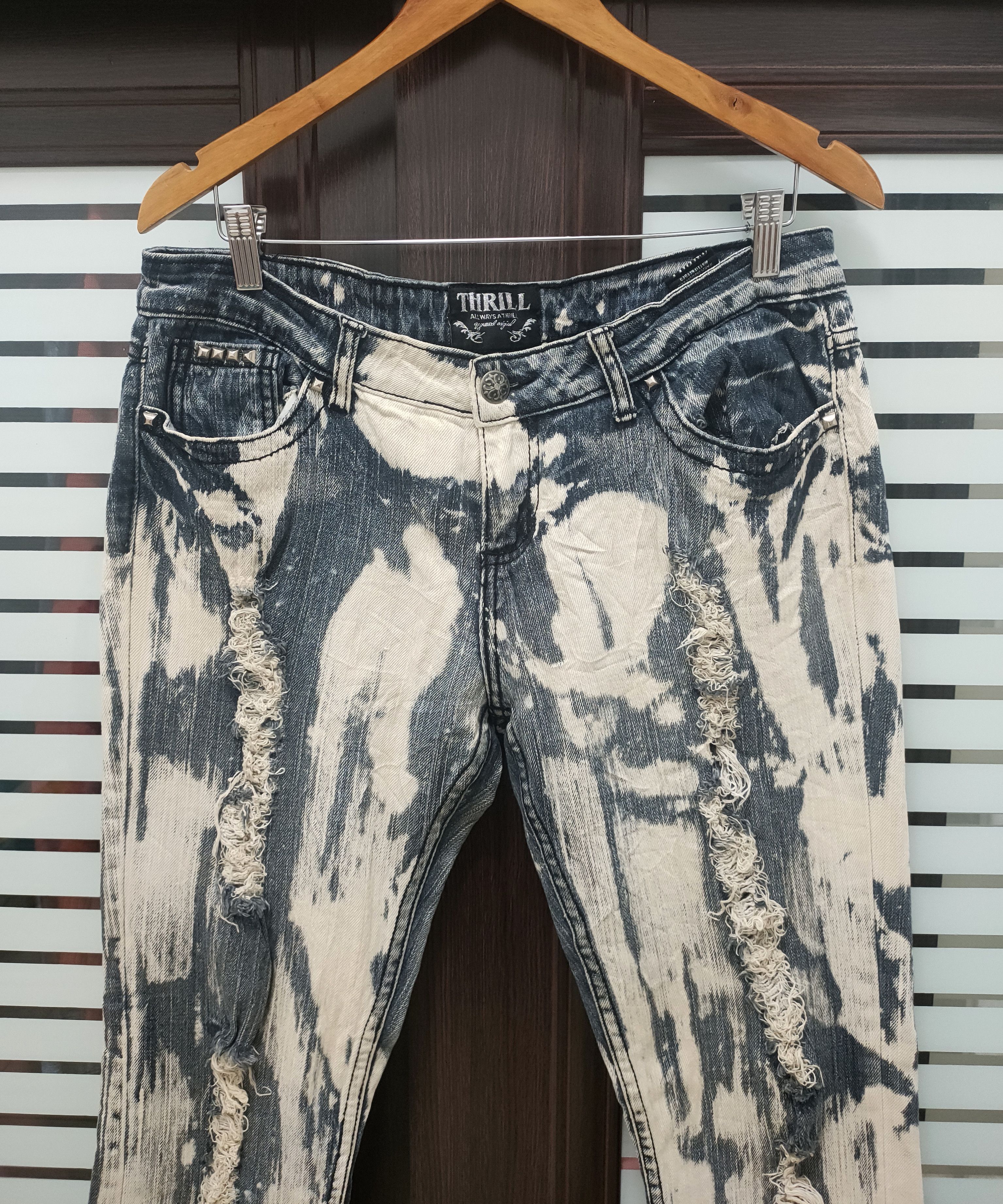 If Six Was Nine 🔥 Distressed Thrill Streetwear Slim Fit Jeans🔥 Size US 35 - 2 Thumbnail