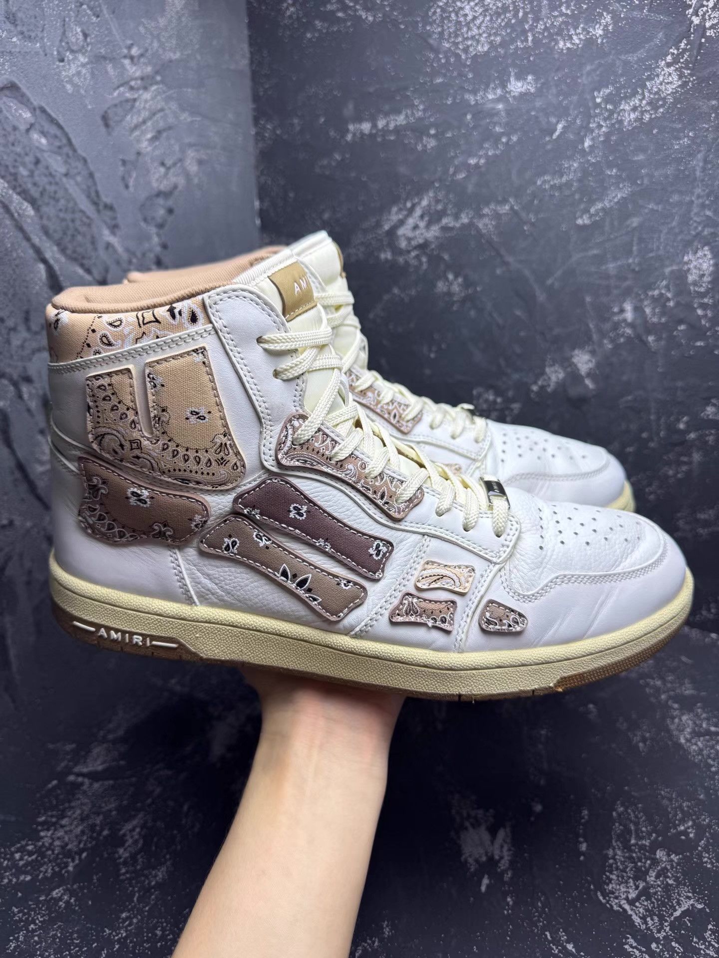 Amiri AMIRI High-Top White & Brown Paisley Bone Sneakers Q10 Size US 11 / EU 44 - 2 Thumbnail