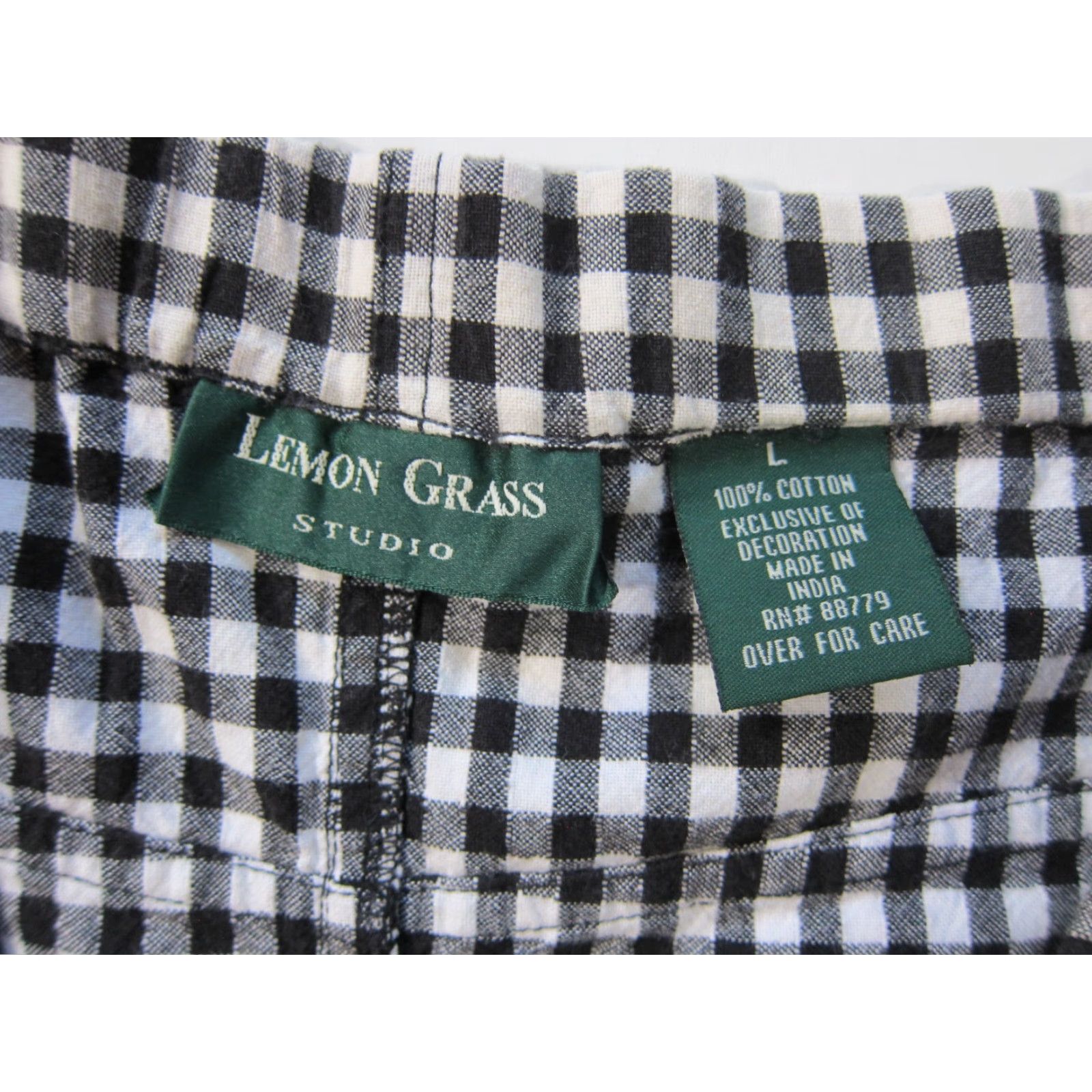 Vintage Lemon Grass Studio Women Skirt Plaid Black White Lady Bug Pockets Zipper Button Knee Length 100% Cotton L Size 36" / US 14 / IT 50 - 3 Thumbnail