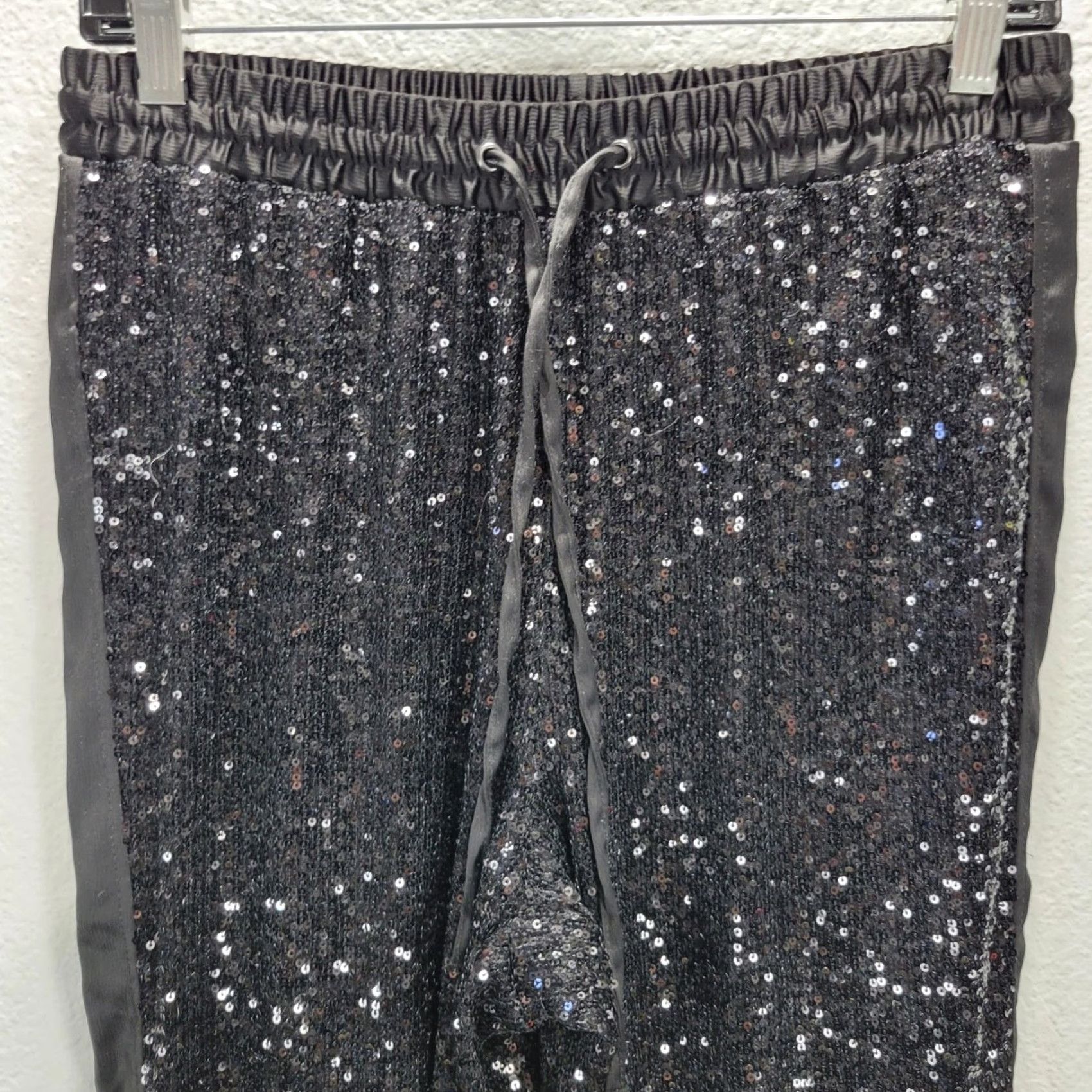 Rachel Zoe Rachel Zoe Black Jogger Pants Size S Sequin Side Stripe Drawstring Womens Pants Size 28" / US 6 / IT 42 - 4 Thumbnail