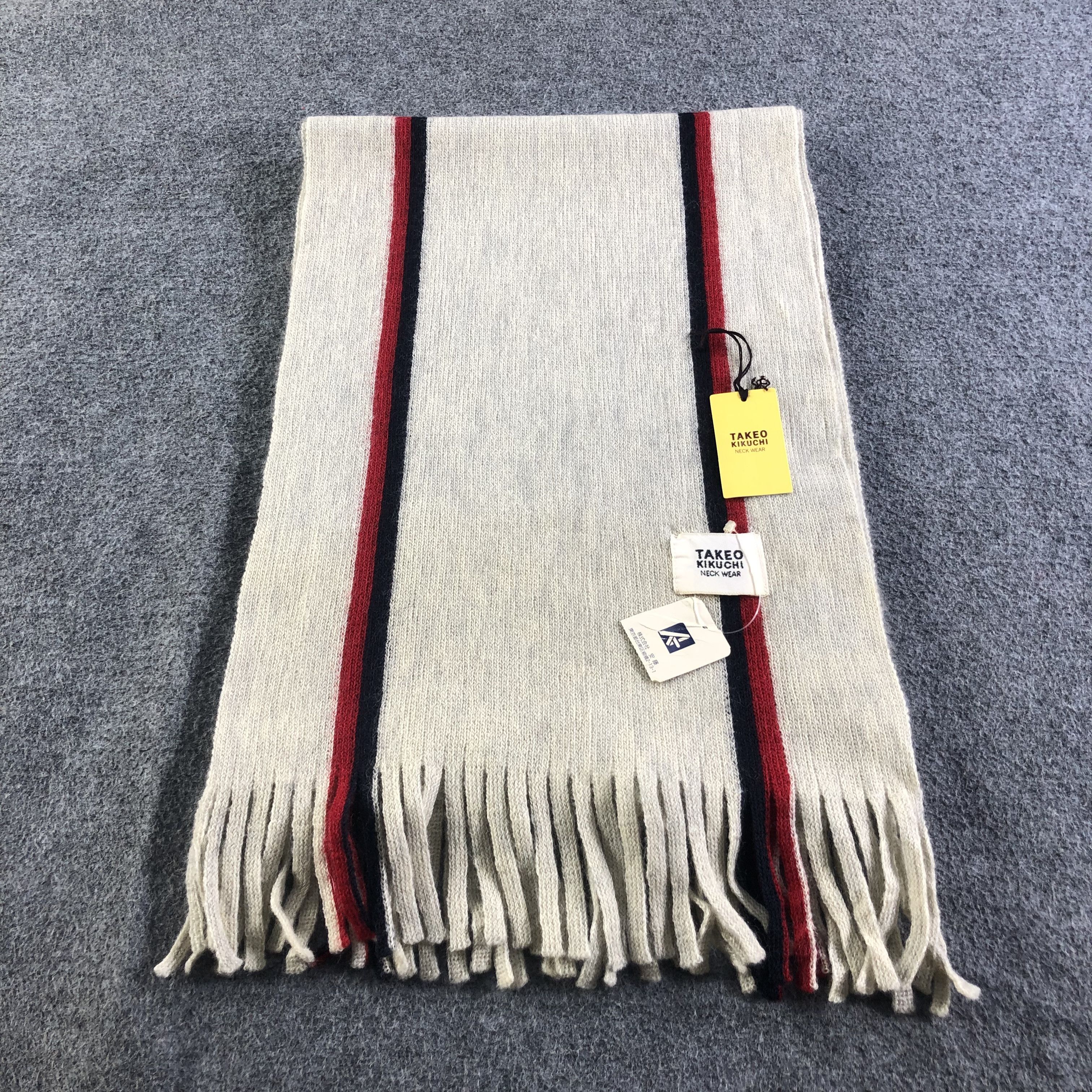 Takeo Kikuchi Takeo Kikuchi Striped Knit Wool Scarf Muffler V2040 Size ONE SIZE - 3 Thumbnail