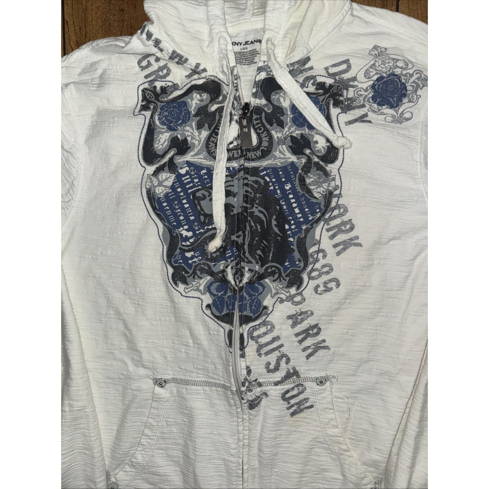 DKNY × Vintage Vintage DKNY Jeans Full Zip Hoodie White L Gothic Y2K Size US L / EU 52-54 / 3 - 2 Thumbnail