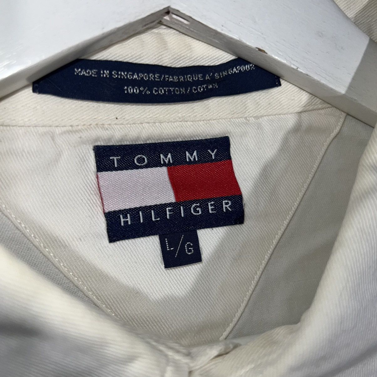 Tommy Hilfiger × Vintage 90s vintage Tommy Hilfiger button up white navy long sleeve Size US L / EU 52-54 / 3 - 5 Thumbnail