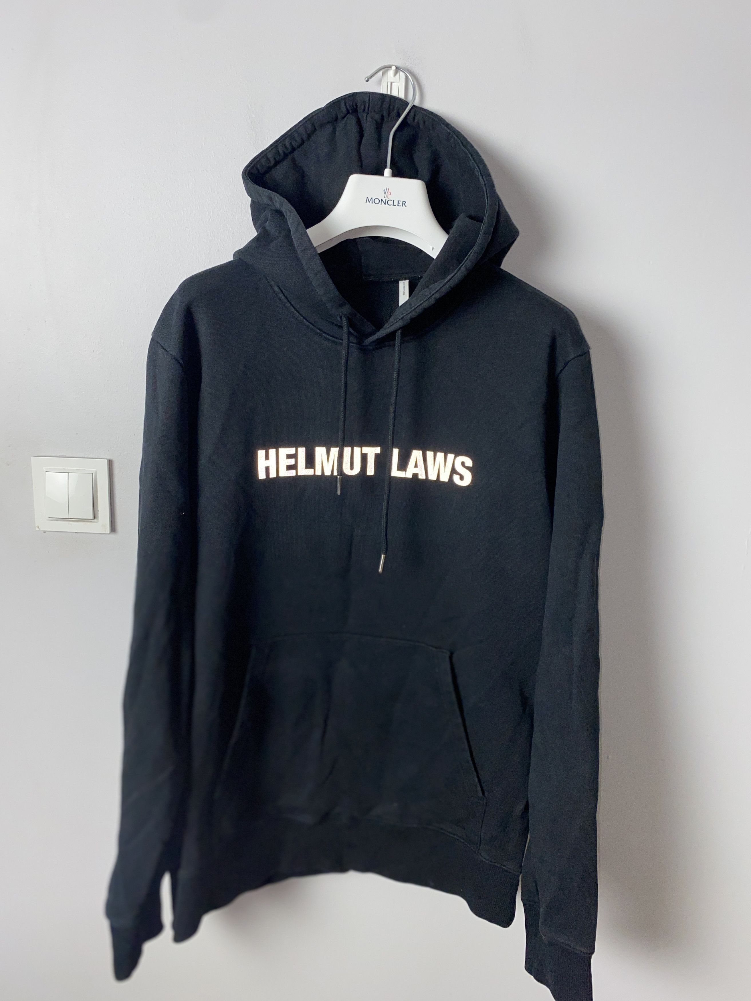 image of Helmut Lang Laws Hoodie Reflective Logo in Black, Men's (Size Medium)