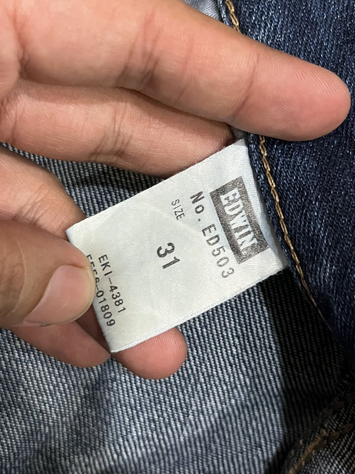 Edwin Edwin 503 Dark Blue Faded Washed Repaired Knee Straight Jean Size US 31 - 17 Thumbnail