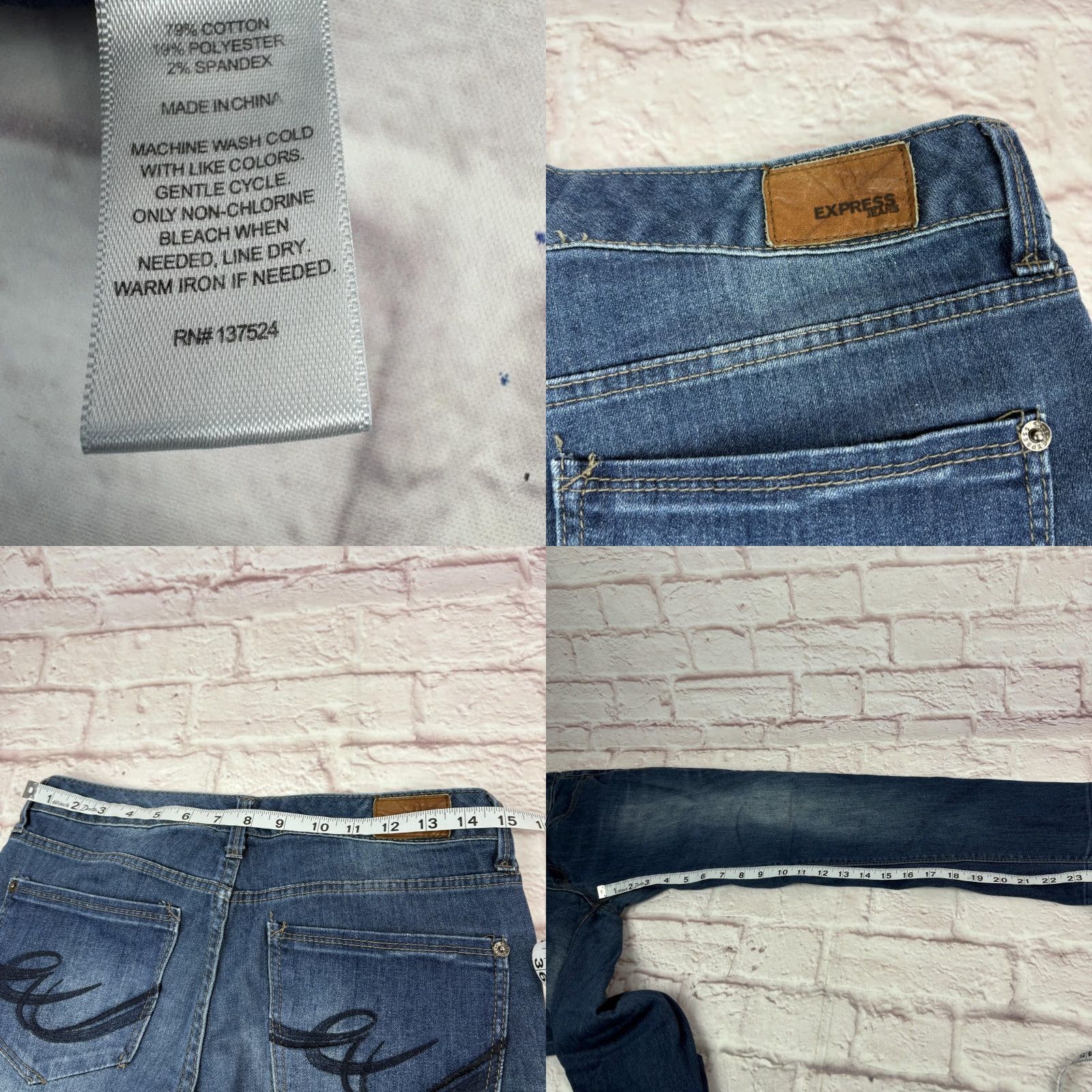 Express Express Jeans Womens 4 Medium Wash Blue Low Rise Cropped 30x24 Embroidered Denim Size 27" / US 4 / IT 40 - 8 Thumbnail