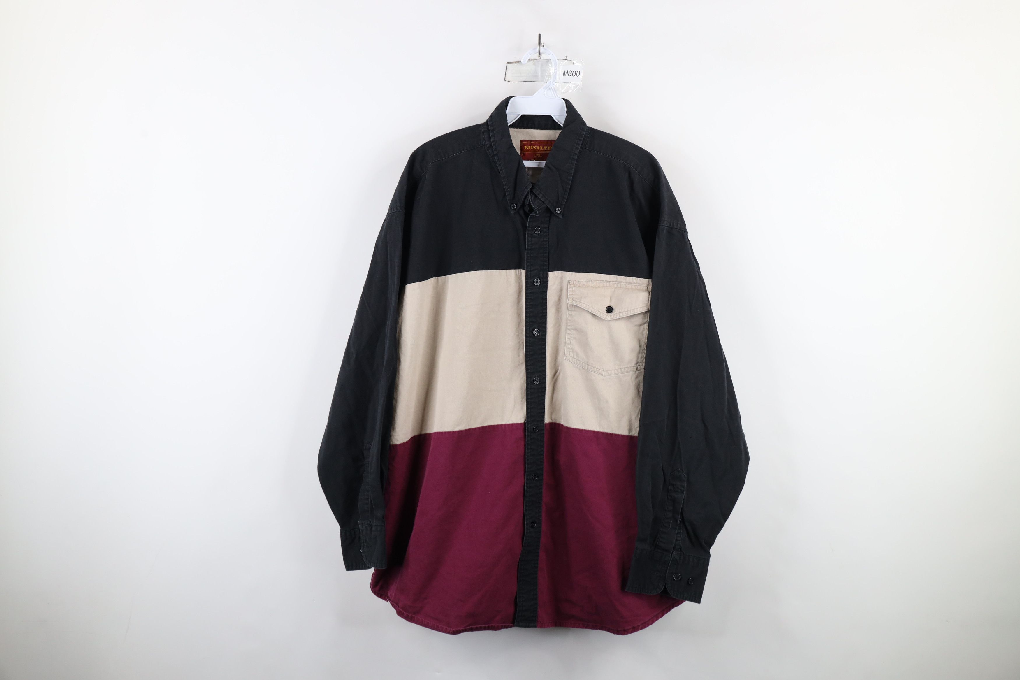 Vintage 90s Wrangler Rustler Block Cowboy Button Down Shirt