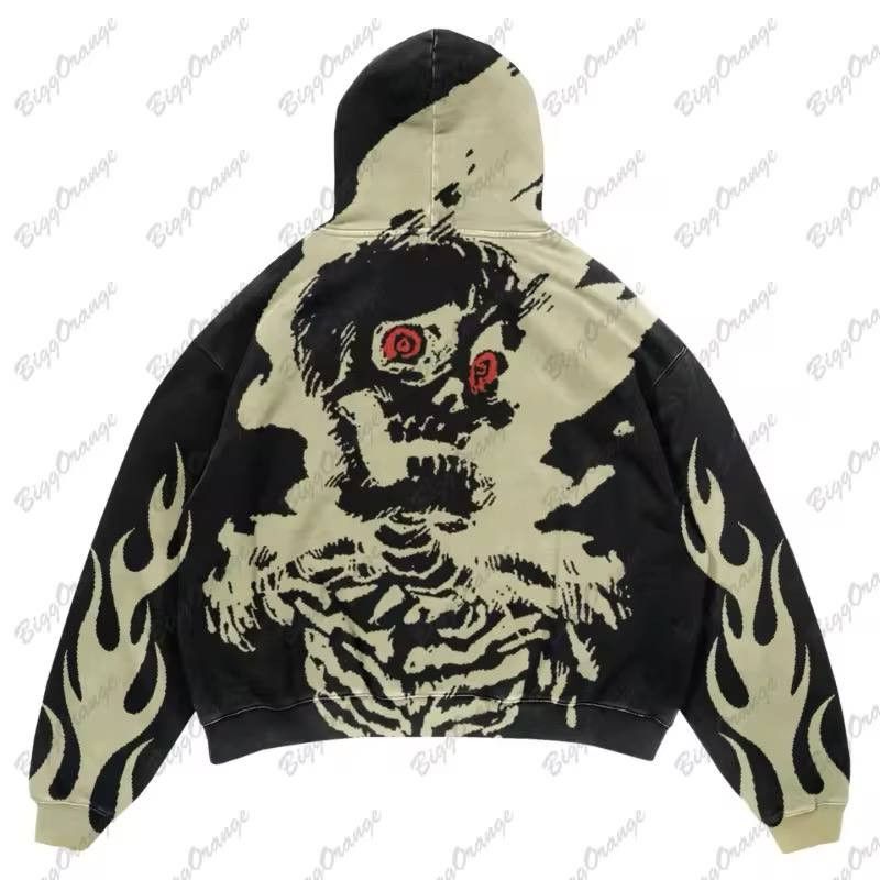 Japanese Brand × Vintage Casual hoodie y2k black skull. Size US L / EU 52-54 / 3 - 2 Thumbnail