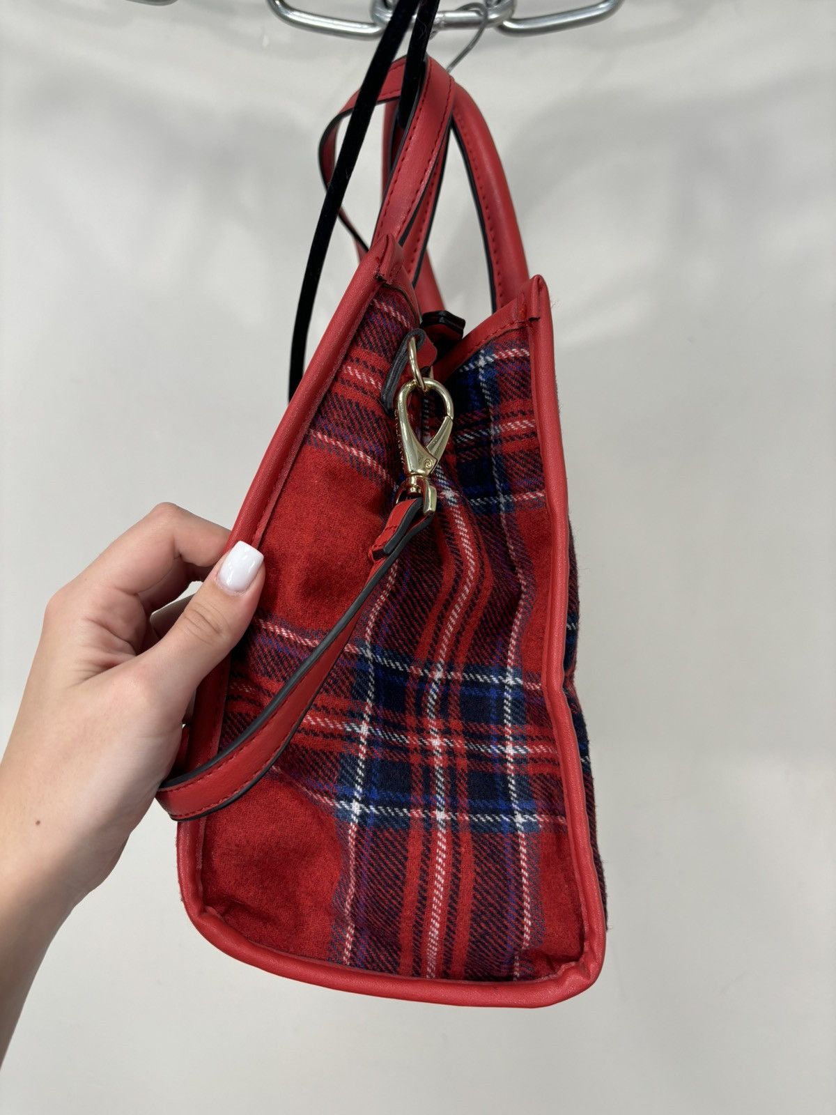 Mario Valentino Mario Valentino Red Plaid Top Handle Satchel Tote Bag Size ONE SIZE - 11 Thumbnail