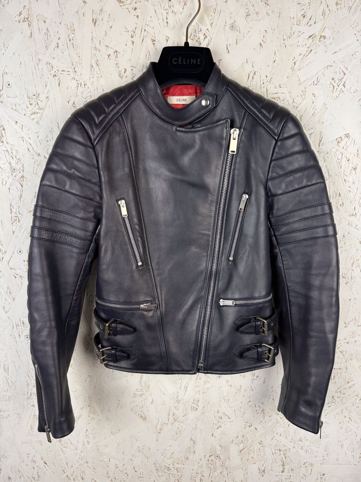 Celine Celine Phoebe Philo Sheepskin Leather Biker Jacket Dark Navy Size XS / US 0-2 / IT 36-38 - 1 Thumbnail