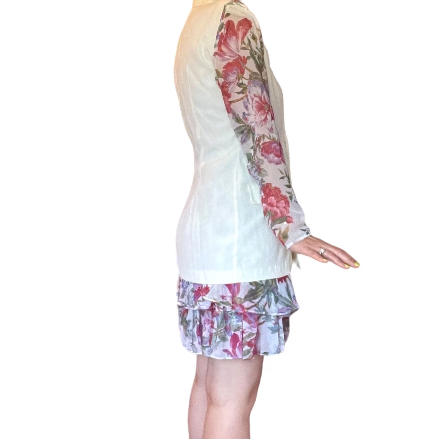Vintage VINTAGE Floral Set: Cream Pink 70s Blazer Skirt Outfit Women's M Party/Cocktail Size 32" / US 10 / IT 46 - 5 Thumbnail