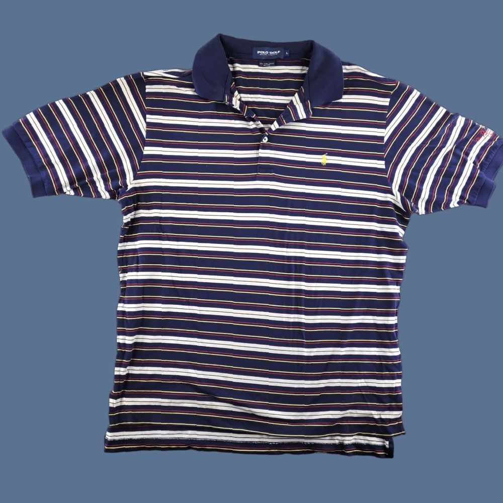 Vintage Polo Golf Polo Shirt Mens Large Striped Collared Short Sleeve Blue Pima Cotton Size US L / EU 52-54 / 3 - 1 Thumbnail