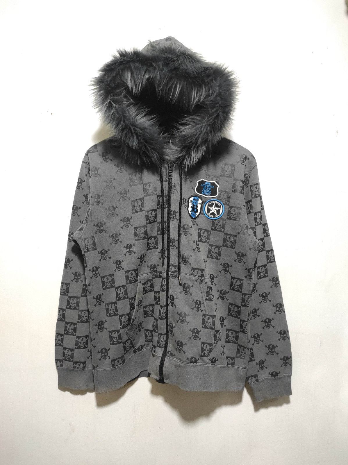 Japanese Brand Blue Cross skull zip fur hoodie ifsix LGB style Size US M / EU 48-50 / 2 - 2 Thumbnail