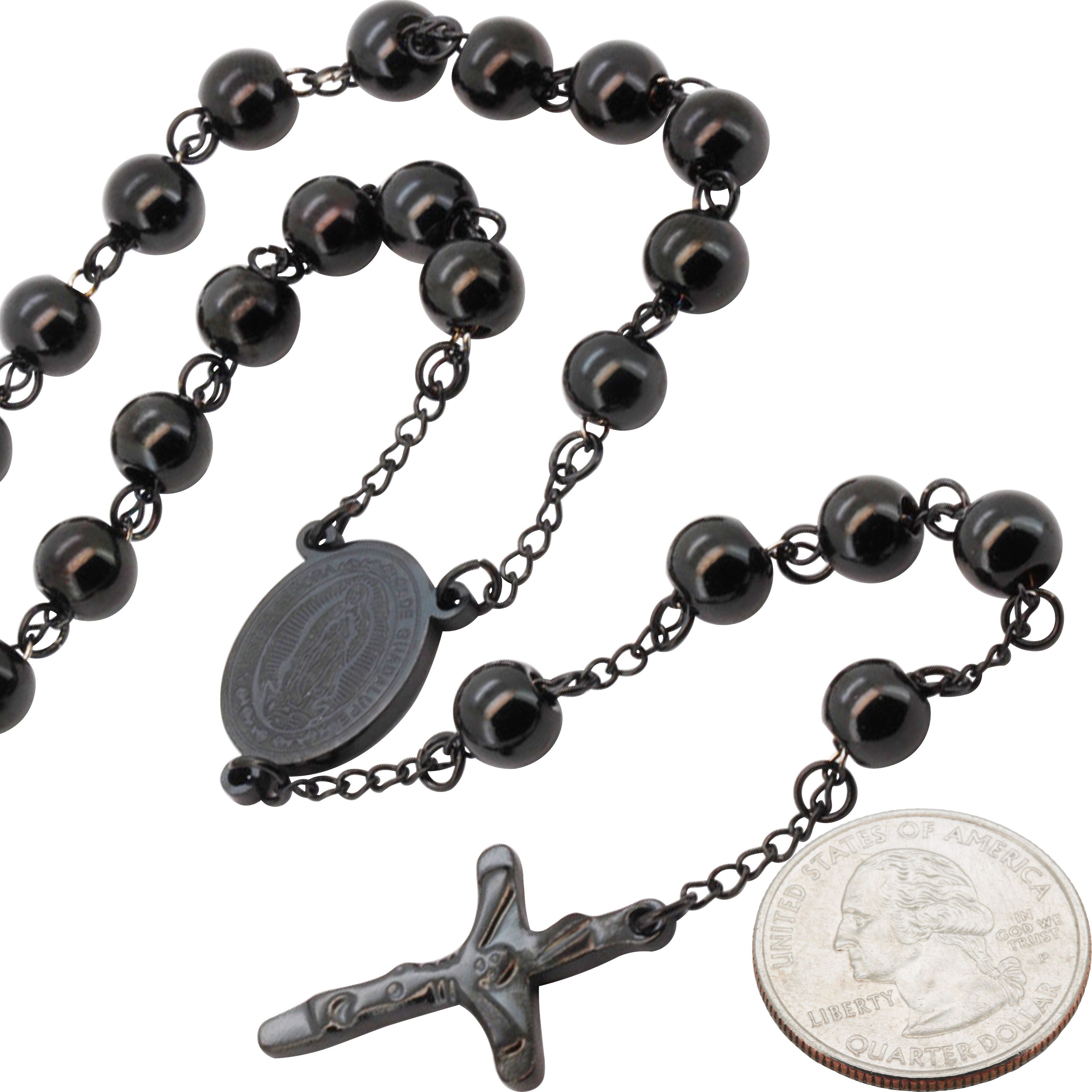 Other 316L Stainless Steel Black 8mm Rosary Necklace 30”+6" Size ONE SIZE - 2 Thumbnail