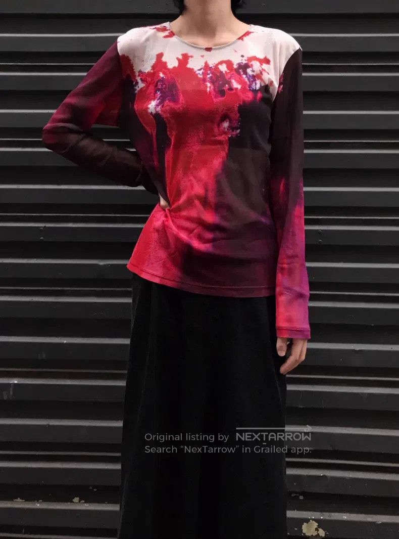Issey Miyake Issey Miyake Main Line Blood Red Ink-Wash Mesh Long-Sleeve Size L / US 10 / IT 46 - 2 Thumbnail