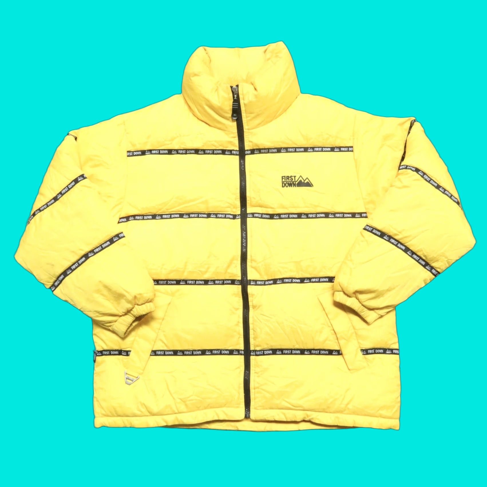 Vintage Vintage First Down Puffer Jacket Men's M Yellow 90s Logo Han? Size US M / EU 48-50 / 2 - 1 Thumbnail