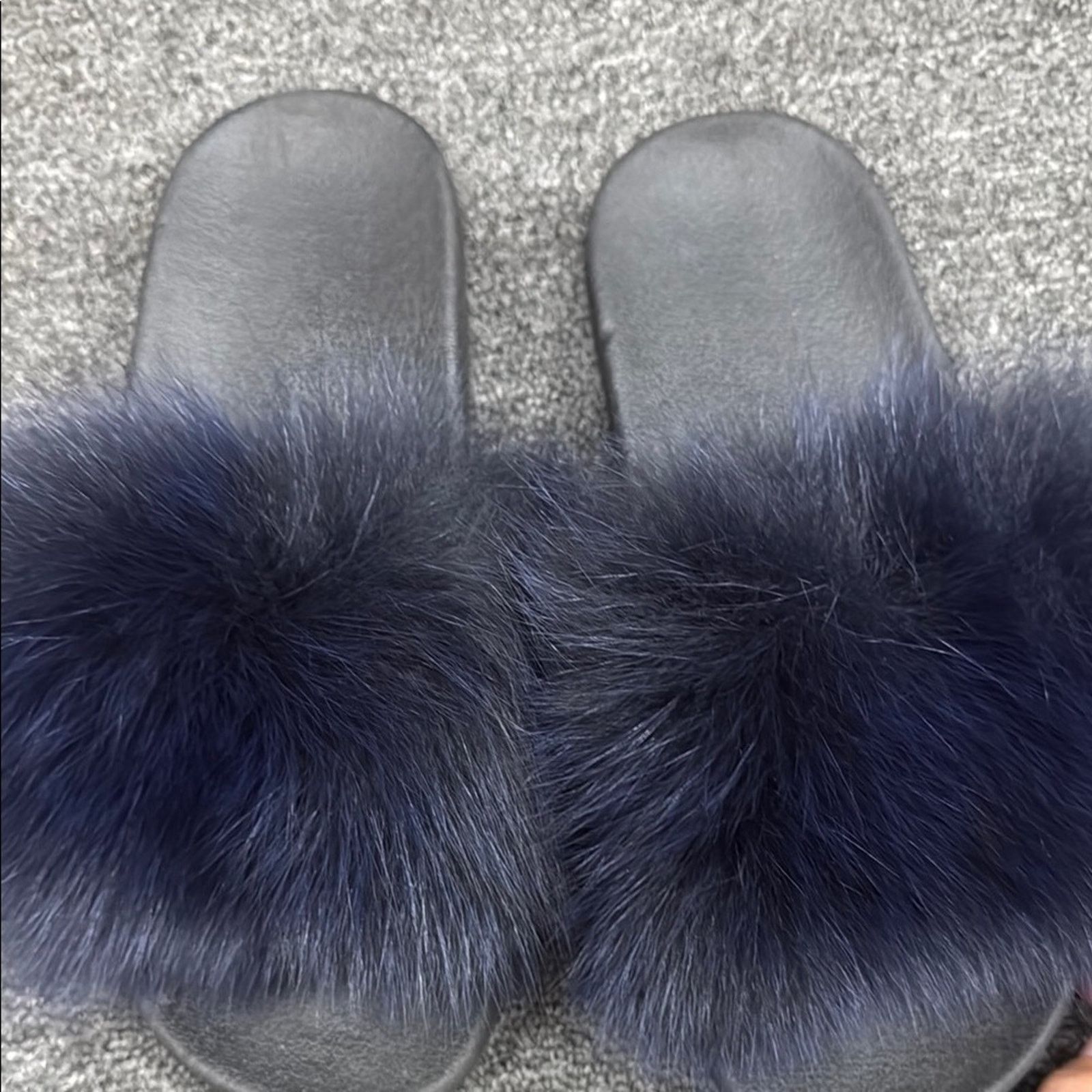 Other NWOB Women's Black and navy Fur Slide Sandals Size 10 Size US 10 / IT 40 - 2 Thumbnail