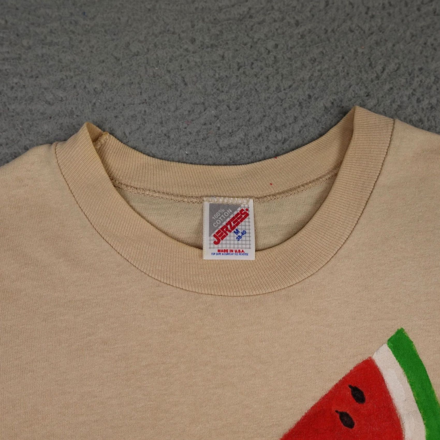 Jerzees VINTAGE JERZEES Shirt Mens Medium Brown Watermelon Graphic Fruit 80s Made In USA Size US M / EU 48-50 / 2 - 4 Thumbnail