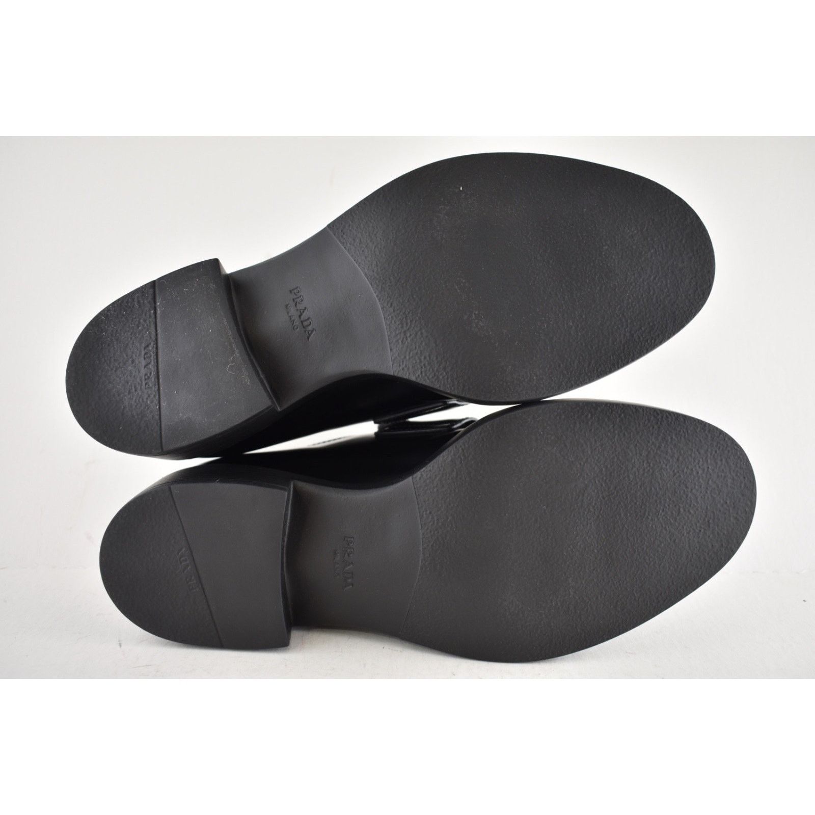 Prada Prada Chocolate Black Brushed Leather Silver Logo Platform Size US 10 / IT 40 - 17 Thumbnail