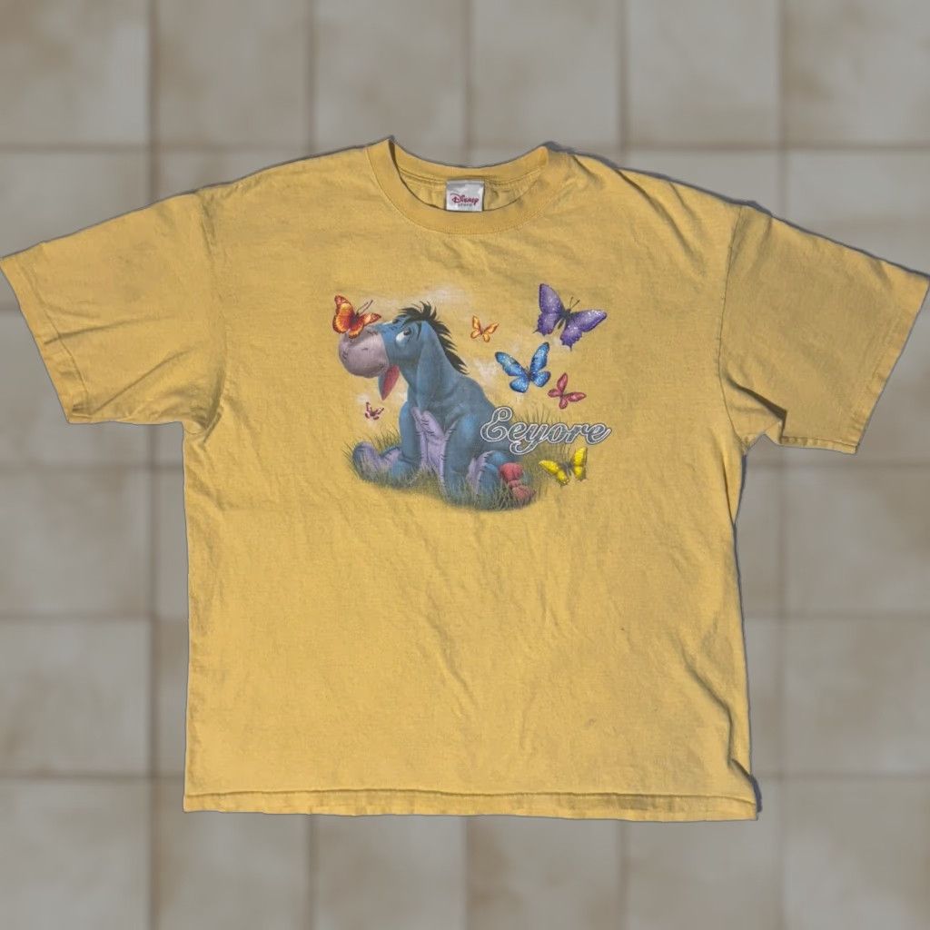 Disney VINTAGE Disney T-Shirt Women XL Yellow Butterfly Glitter Winnie The Pooh Eeyore Logo Graphic Casual Short Sleeve Crew Neck Cotton Jersey Regular Fit Size XL / US 12-14 / IT 48-50 - 1 Thumbnail