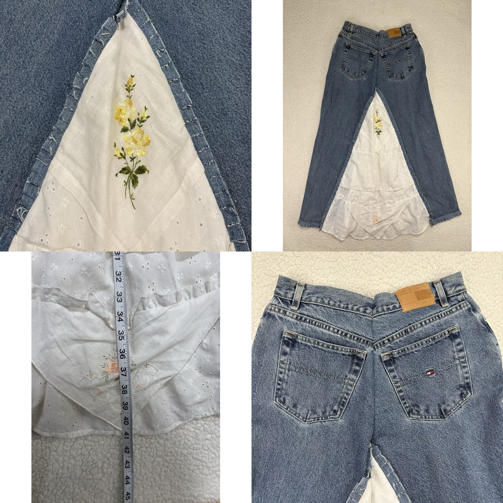 Tommy Hilfiger VINTAGE Tommy Hilfiger Skirt Maxi Denim Blue Front Lace Panel Button Zip Pockets 90s Bohemian 8 Womens Size 30" / US 8 / IT 44 - 8 Thumbnail