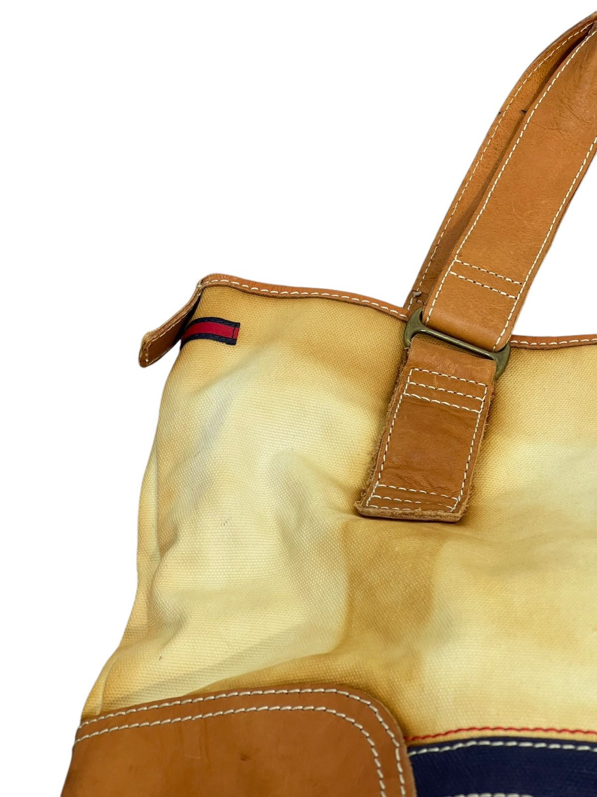 Genuine Leather Leather Cotton Canvas Vtg Tommy Hilfiger Tote Bag 4🟩 Size ONE SIZE - 11 Thumbnail