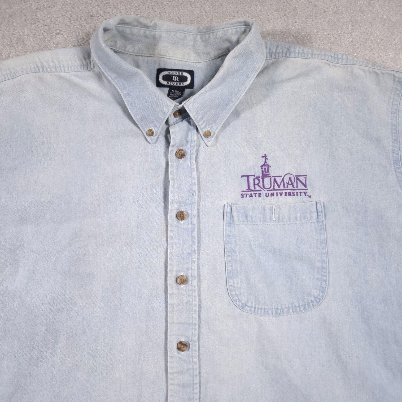 Vintage Truman State University Shirt Mens XL Light Blue Denim Button Down Embroidered Size US XL / EU 56 / 4 - 3 Thumbnail