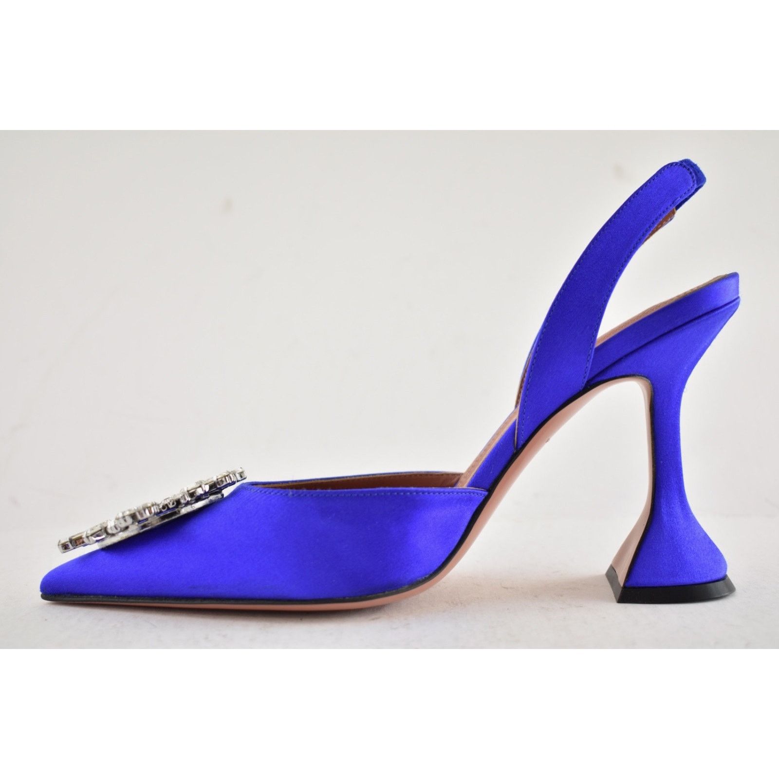 Amina Muaddi Amina Muaddi 95 Begum Sling Blue Satin Crystal Slingback Size US 9 / IT 39 - 15 Thumbnail