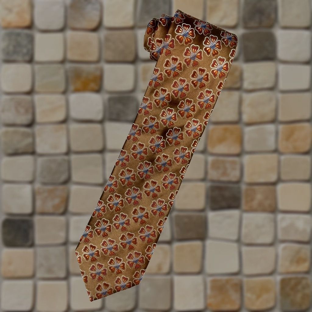 Ermenegildo Zegna VINTAGE Ermenegildo Zegna Silk Tie Floral - Men - Tie - Copper - 59" - 3.75" Wide - Made in Italy - Silk - Floral - Pre-owned - Men's Luxury Silk Tie Size ONE SIZE - 1 Thumbnail