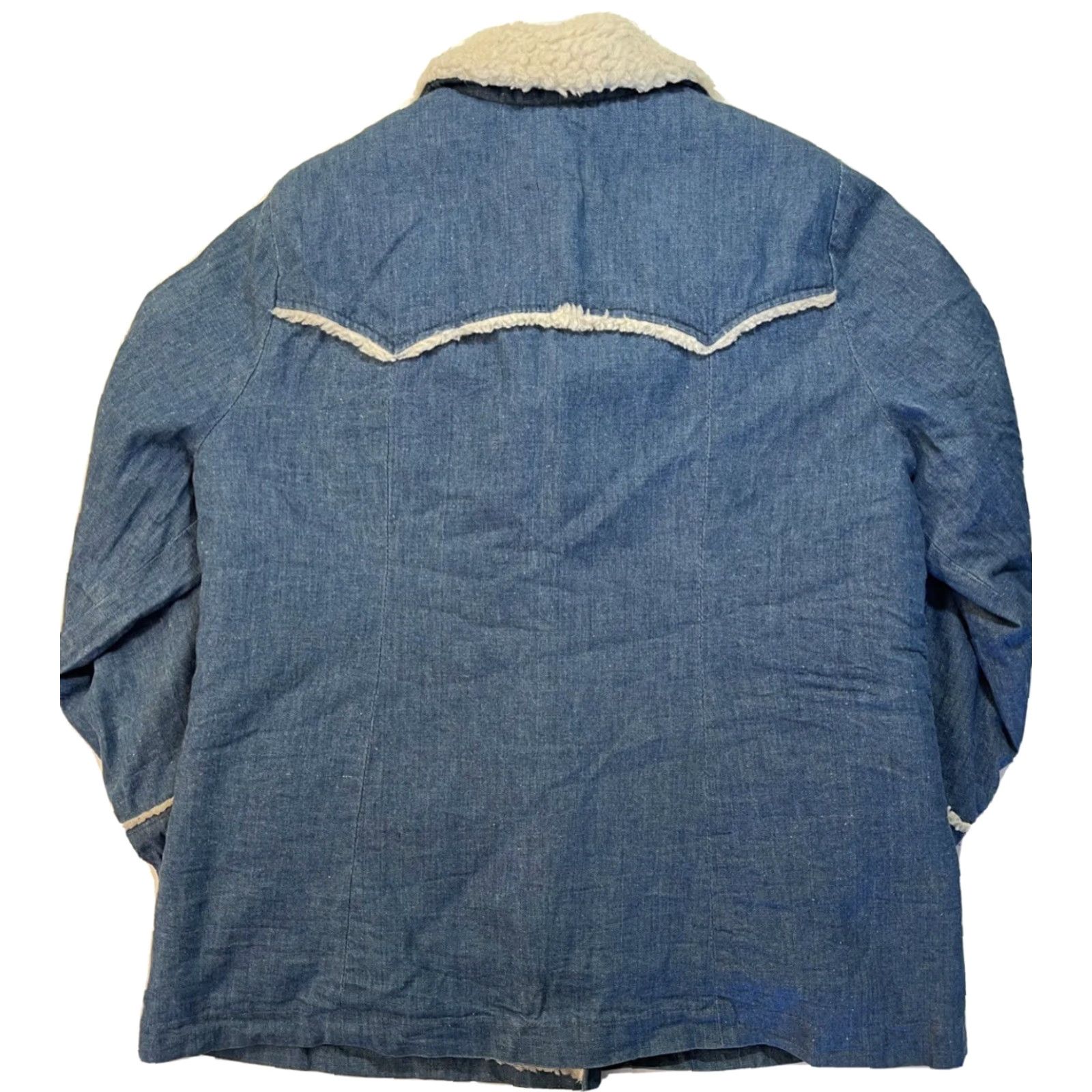 Lee VINTAGE Ms. Pioneer Denim Western Coat Long Lined Sherpa Polyester Cotton Blue Denim Women’s 70s Jacket XL Reg Complex Size XXL / US 16-18 / IT 52-54 - 2 Thumbnail