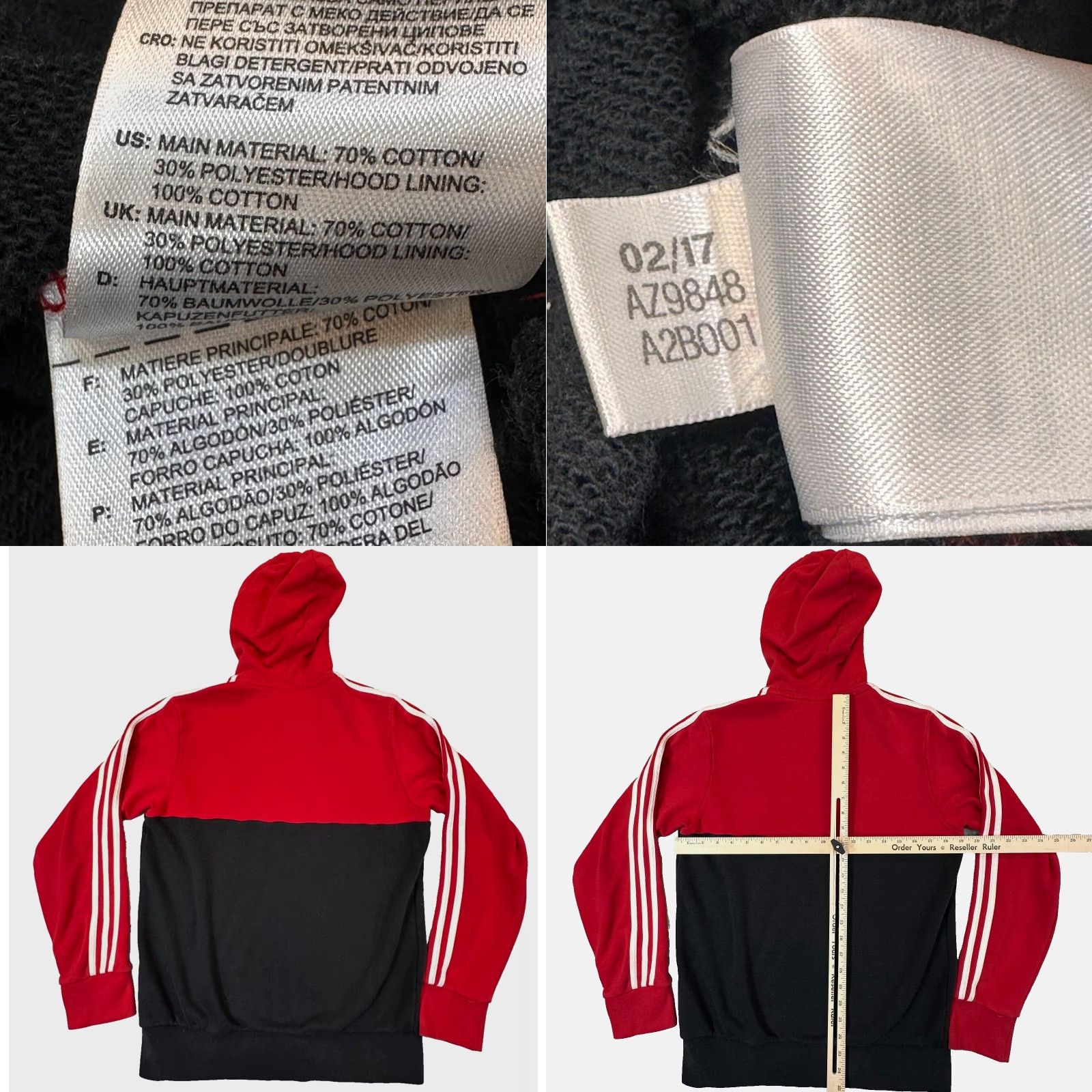 Adidas adidas Manchester United 2016/17 International Soccer Mens Small Hoodie Full Zip Color Block Embroidered Logo Size US S / EU 44-46 / 1 - 8 Thumbnail