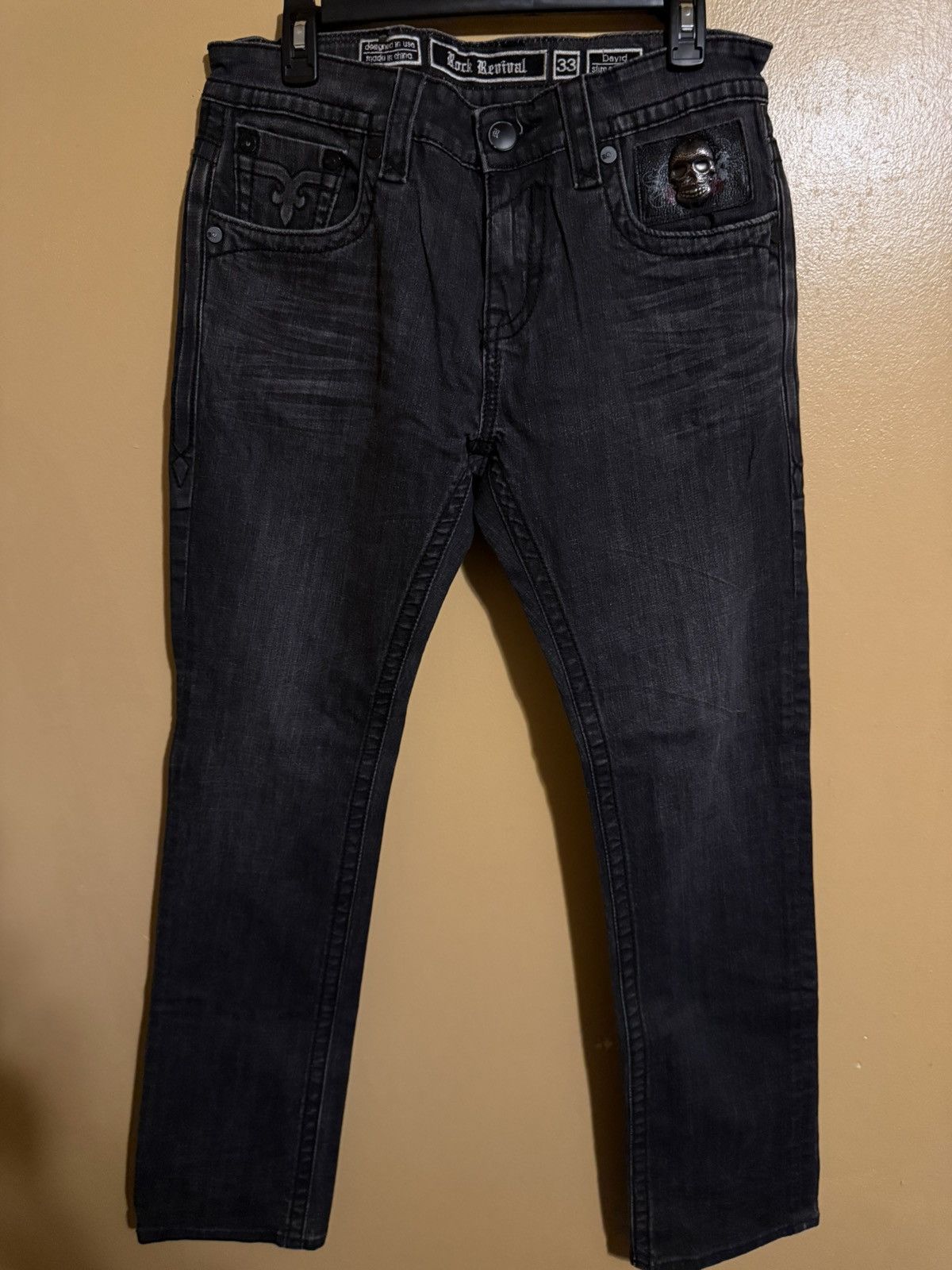 Rock Revival black rinse wax jeans, Size 33" #denim Rare
