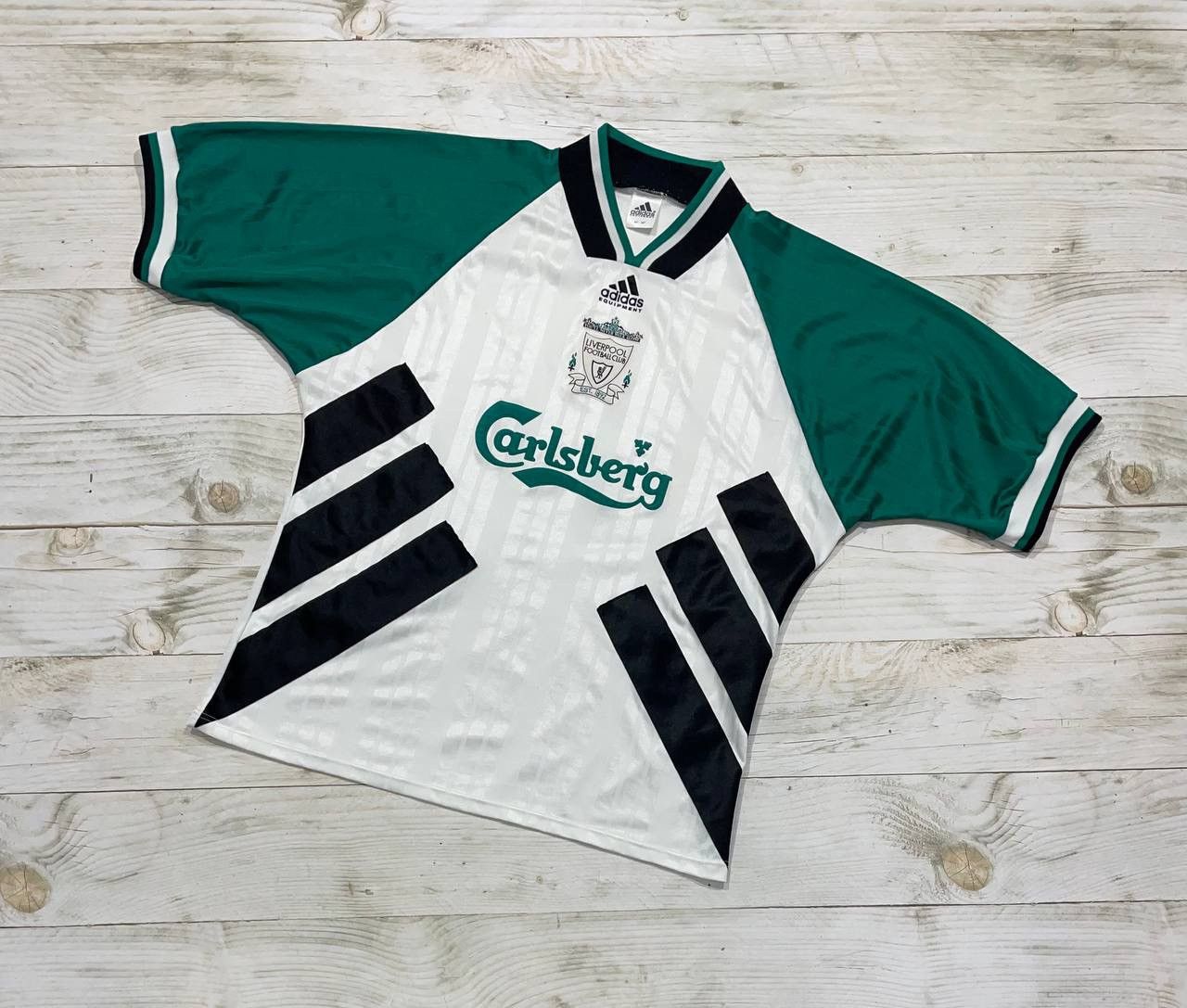 image of Adidas Equipment Liverpool 1993 1995 Away Shirt Jersey in Green White, Men's (Size Large)