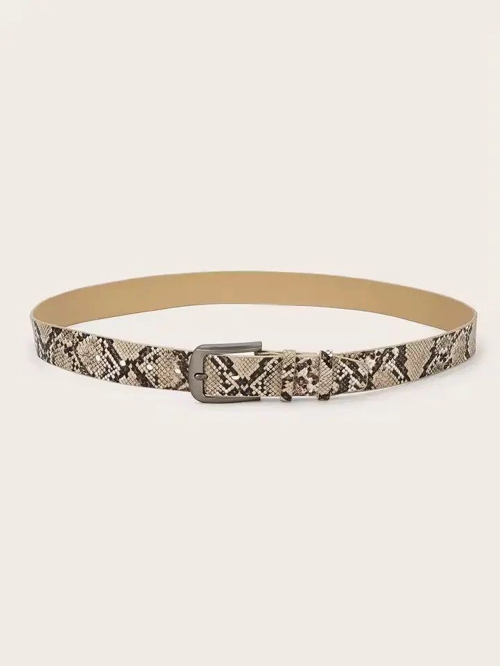 Japanese Brand 102 cm Snakeskin Print Faux Leather Belt - Brown/Beige Size ONE SIZE - 4 Thumbnail